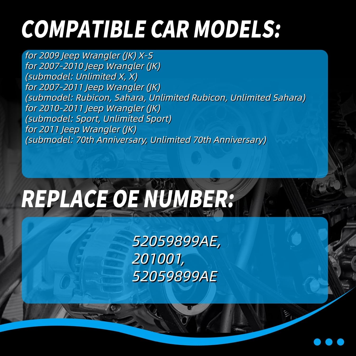 201001 Power Steering Pump w/Pulley Fit for Jeep Wrangler 2007 2008 2009 2010 2011 (JK) Replace # 52059899AE 52059899AE