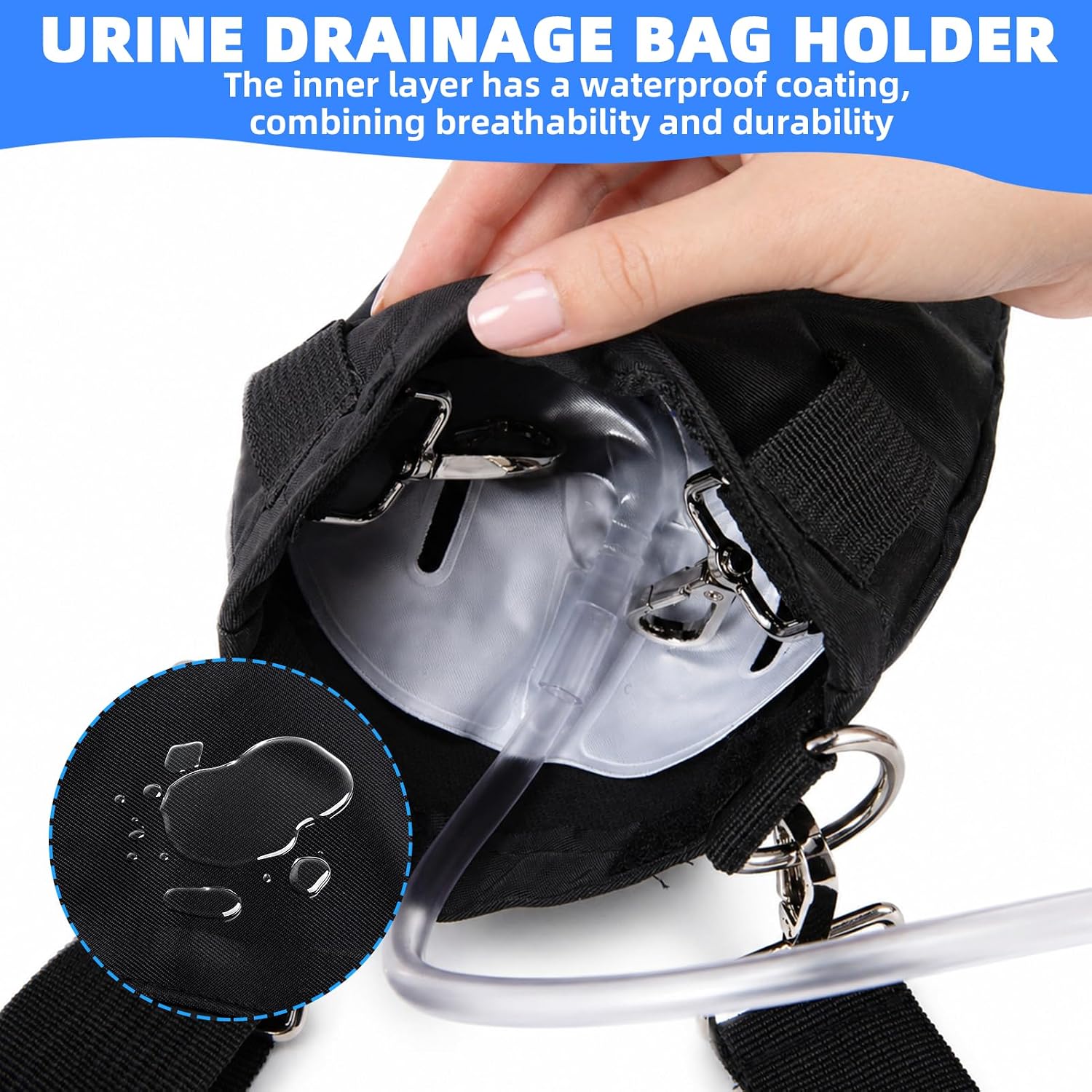 Nephrostomy Bag Holder, Washable Catheter Bag Covers with Adjustable Shoulder Strap Waist Belt & Tube Cover, Urine Drainage Bag Holder for Safety & Dignity, Fits 1000ml Bags (Black)