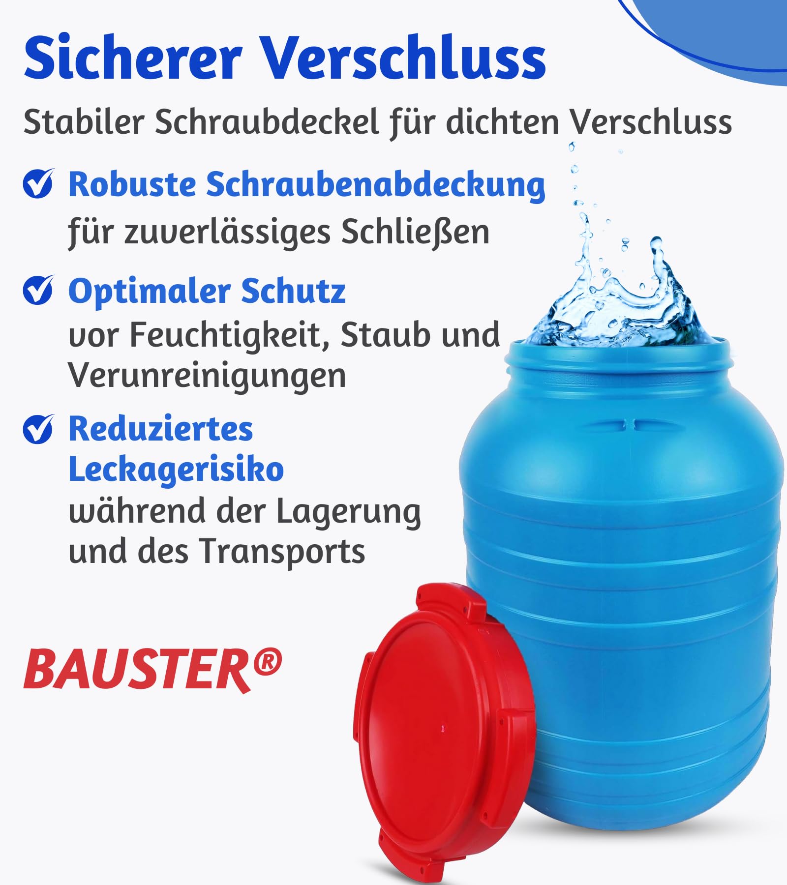 Weithalsfass 30 l Sauerkrautfas Regen Fass Gepäcktonne Silagefass Camping Plastikfass, Fass aus HDPE-Kunststoff mit Deckel, Deckelfass, Spundfass, multifunktionales, Universalfass, Wasserfass