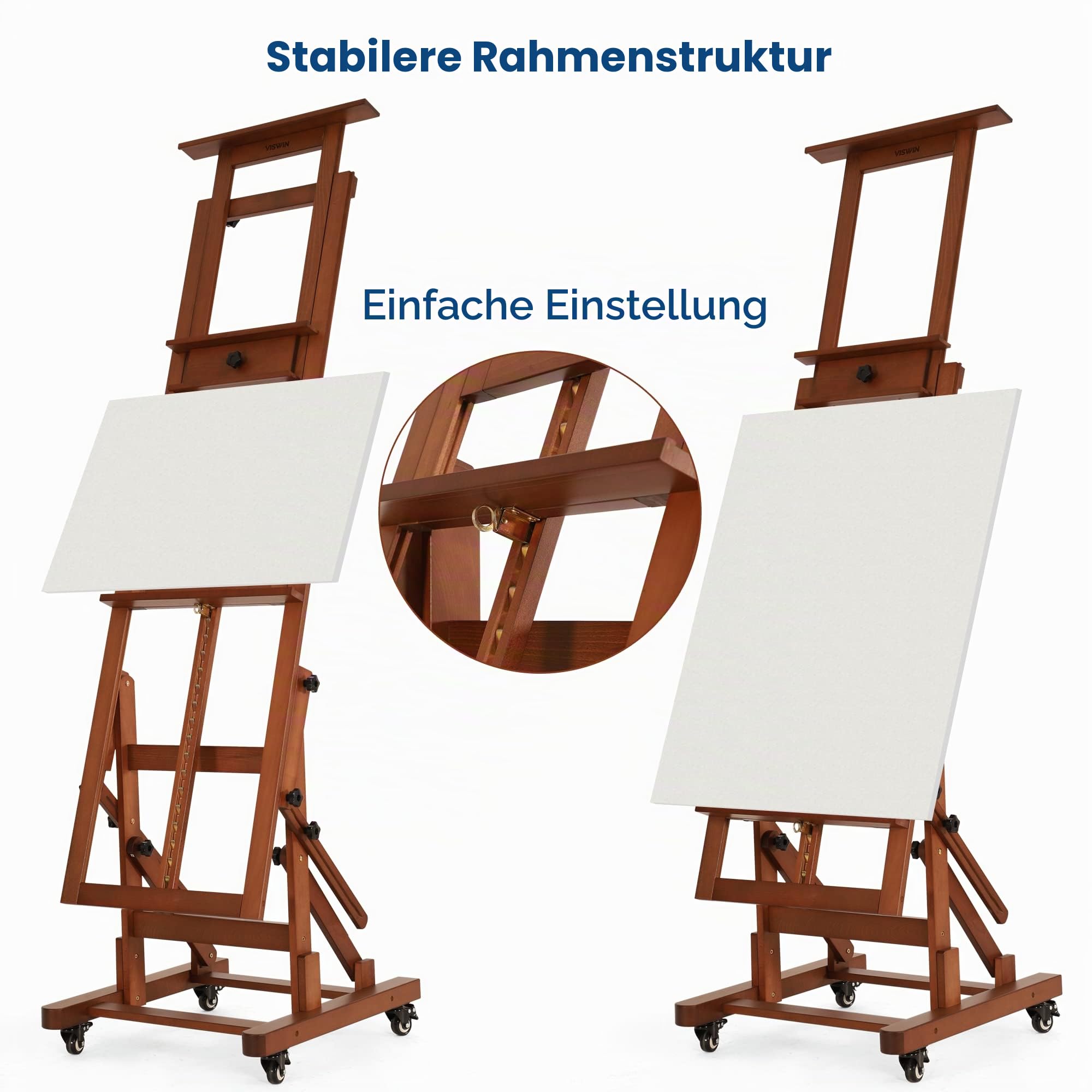 VISWIN H-Staffelei Holz Extra groß für Doppelleinwand, In Waagerechte, Verstellbare & Mobile Staffelei aus Buchenholz mit Ablage, Atelierstaffelei Stabil für Erwachsene, Künstler, Maler, Leinwand