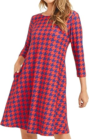 Womens Printed Crew Neck A-Line Dresses with Pockets Casual Tropical Floral Novelty Animal Christmas Patterns
