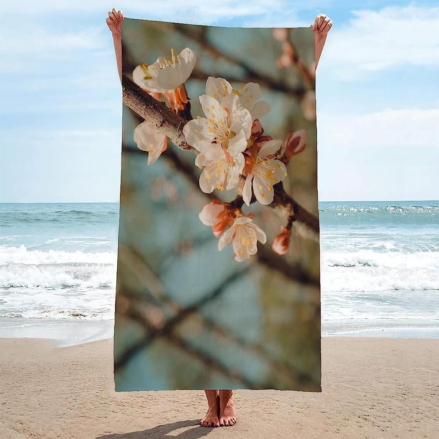 Serviette De Plage 3D Fleur De Pêche, Serviette De Bain XXL 200 X 200 Cm Microfibre À Séchage Rapide, Serviettes De Plage Enfant Femme Homme Drap De Plage pour Natation Picnic -6G4B