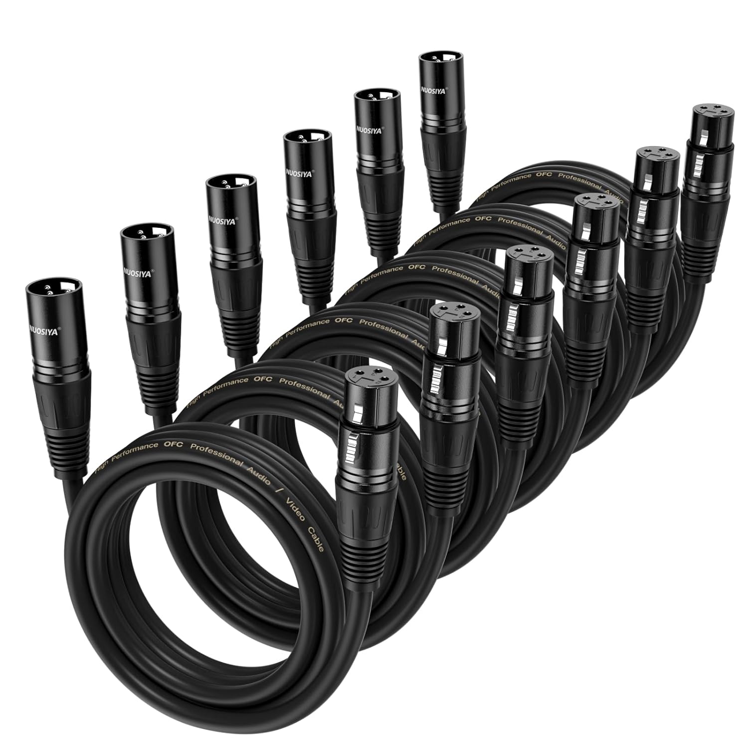 XLR Cable 10 Ft 6 Packs,Microphone Cables,Premium Balanced Microphone Mic Speaker Cable with 3-Pin XLR Male to Female DMX Cable,Black