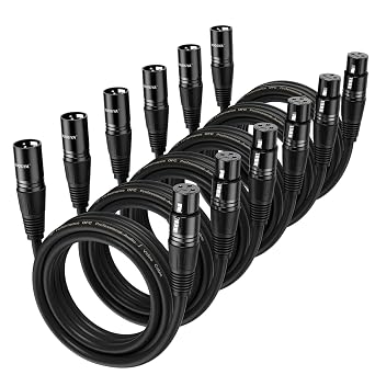 XLR Cable 6 Ft 6 Packs,Microphone Cables,Premium Balanced Microphone Mic Speaker Cable with 3-Pin XLR Male to Female DMX Cable,Black