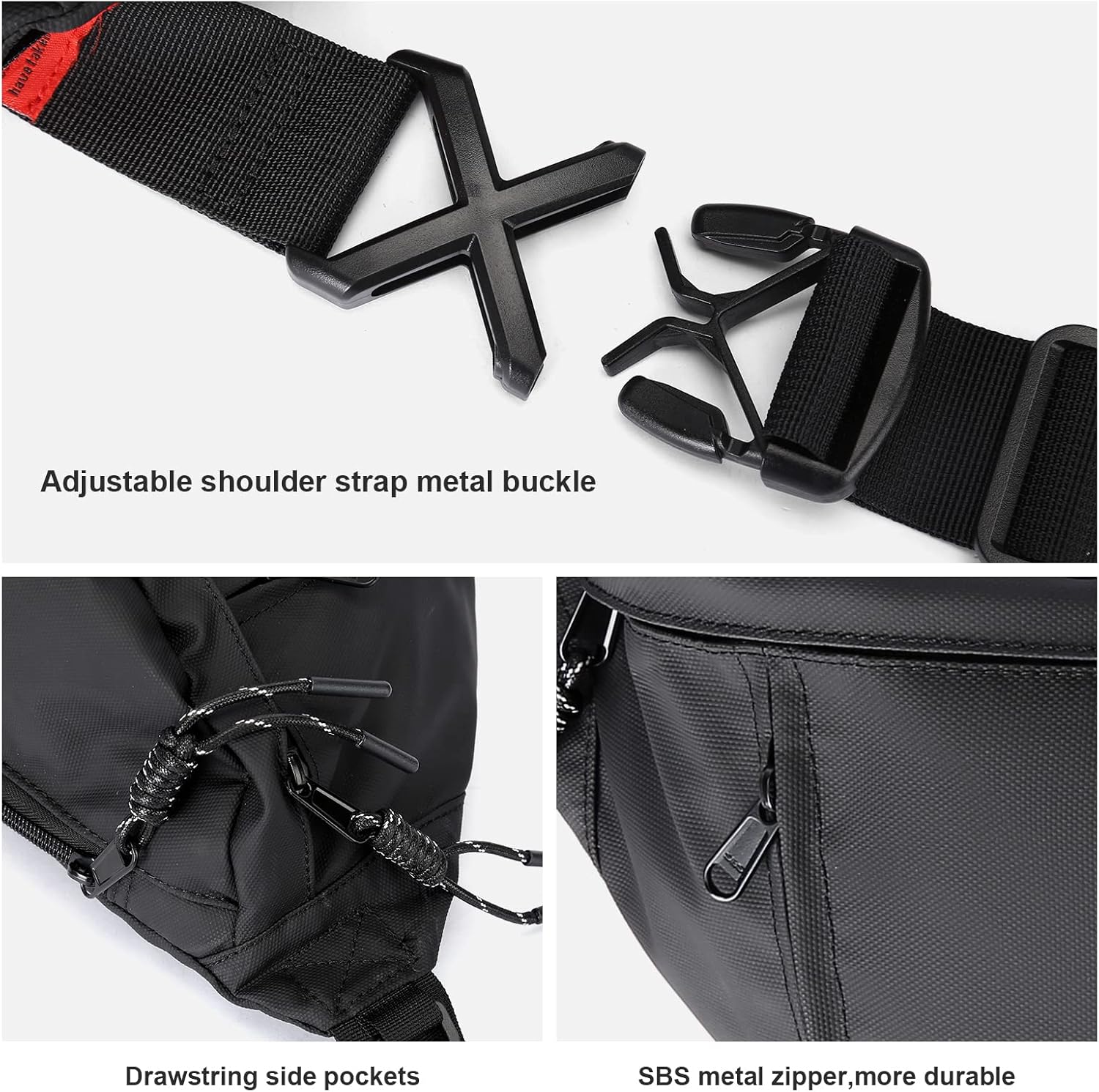 Large Crossbody Fanny Pack for Women Men,Waterproof Waist Bag Pack with Adjustable Strap & 5-Zipper Pockets,Black - Image 5