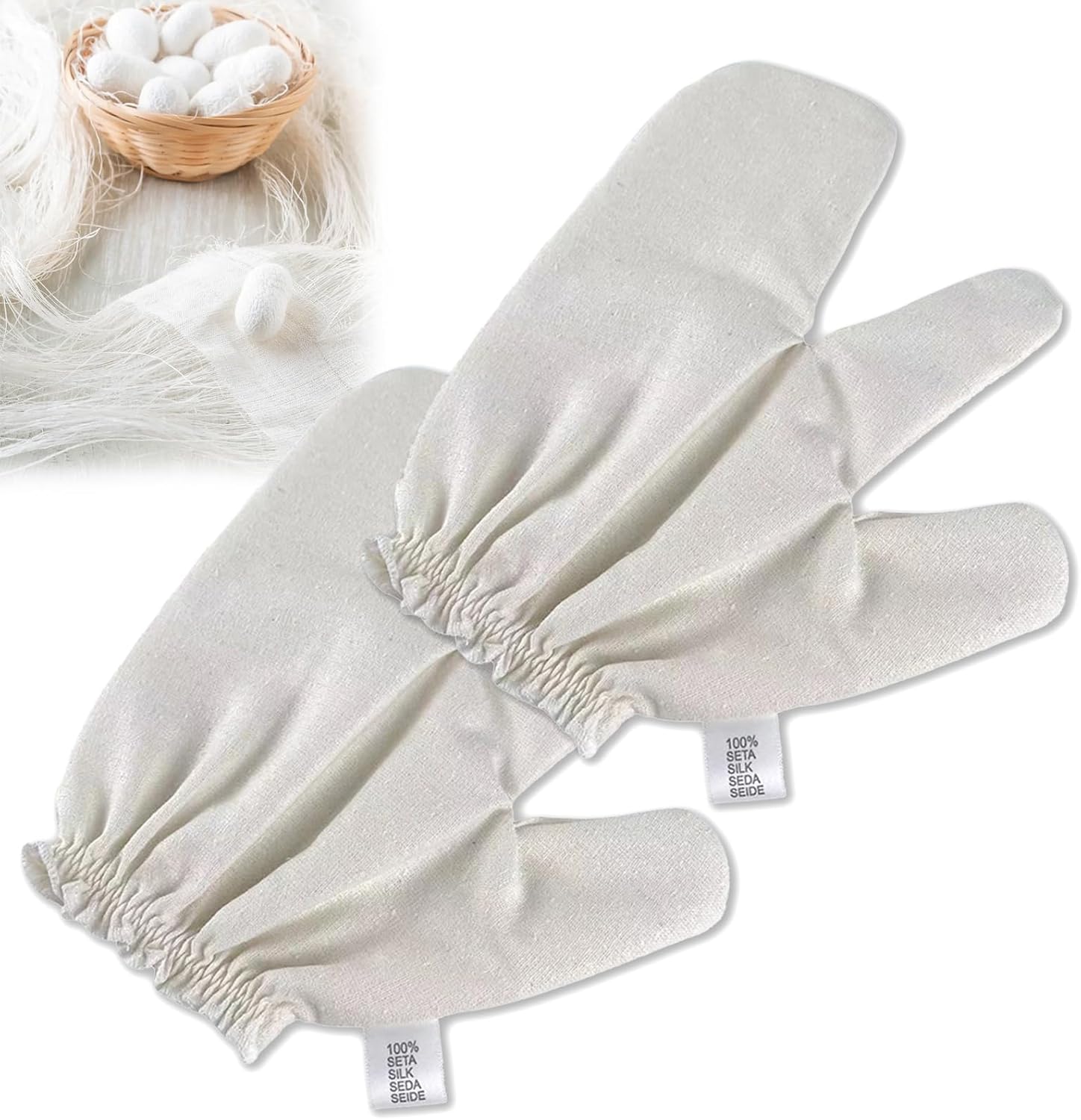 Gloves Raw Silk Massage Gloves Ayurvedic Massage, 100% Raw Silk with Elastic Wrist Bands Gloves for The Lymphatic System Dry Brushing Massage (2PCS)
