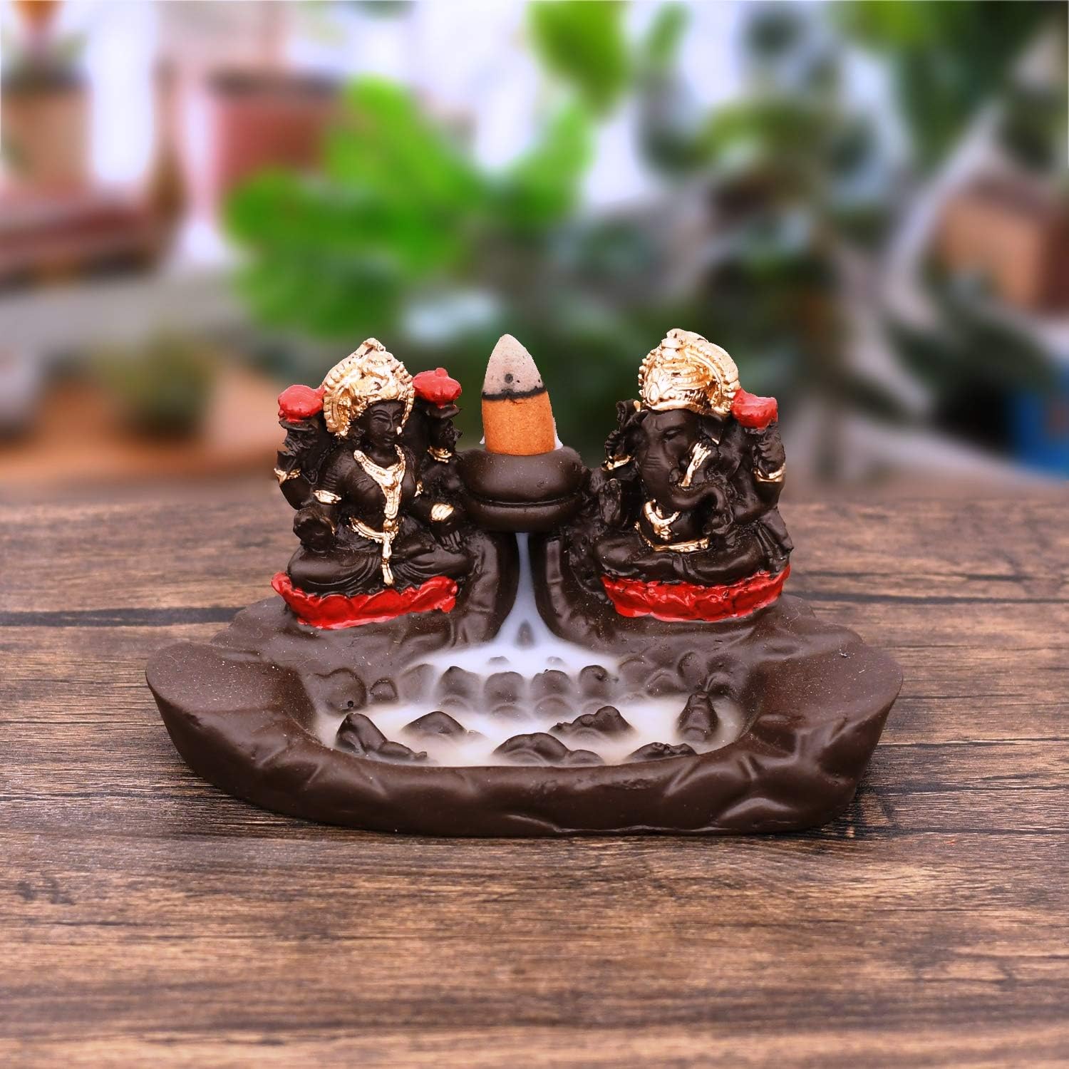 CRAFTAM Fountain Laxmi Ganesha Smoke Backflow Incense Holder Idol with 20 Incense Cone