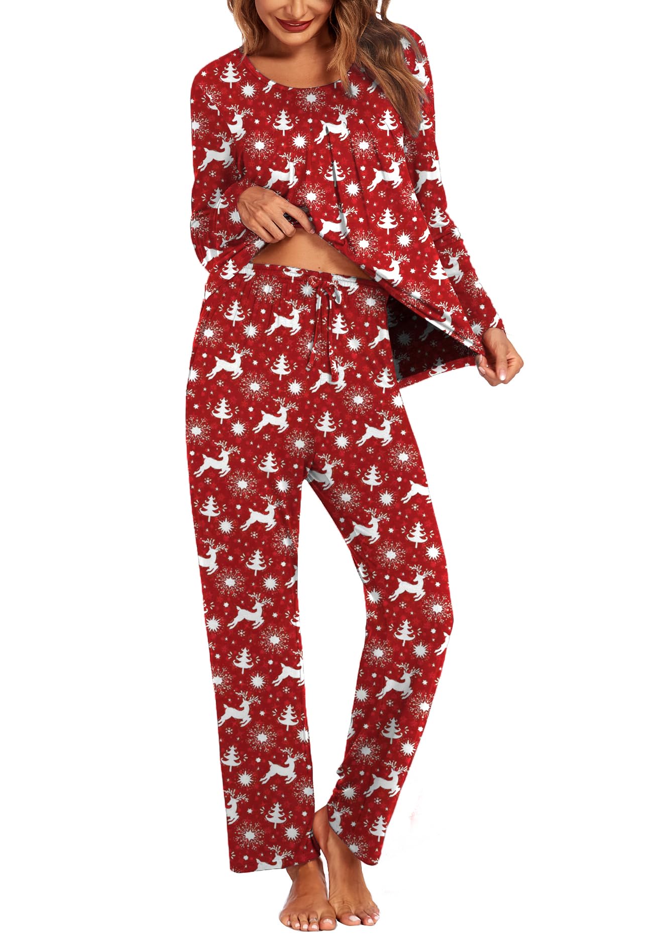 Ekouaer Pigiama Donna Invernale Caldo Pigiami Invernali Pigiama Due Pezzi Tasche con Coulisse, S-XXL