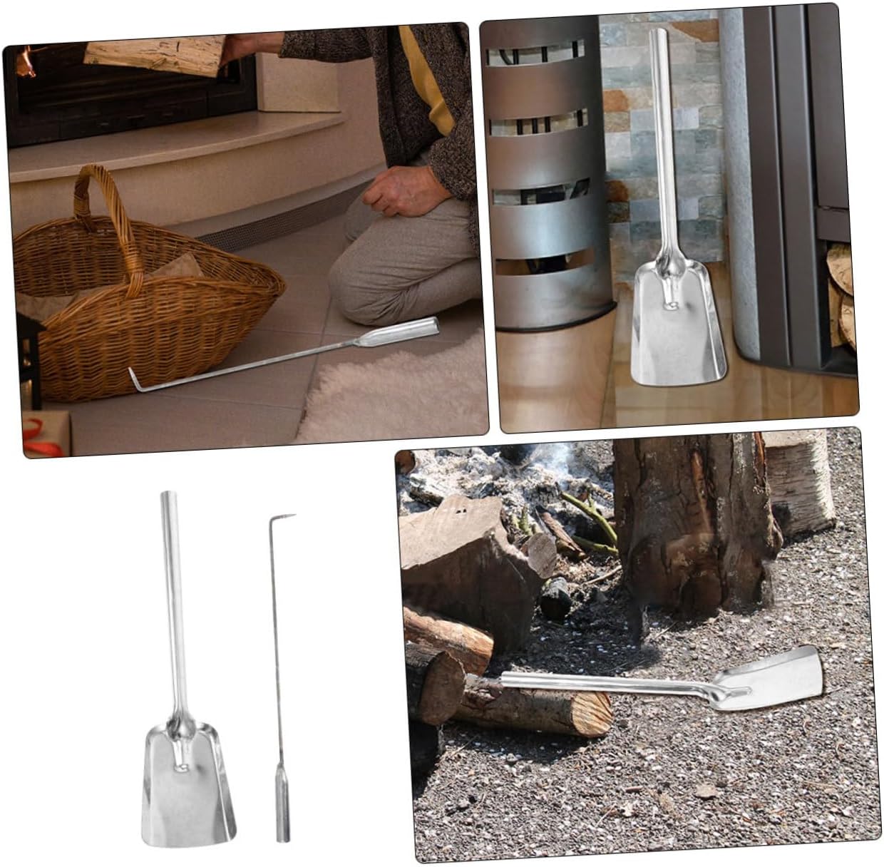 Fireplace Tool Set with Shovel and Poker, 45 Steel Silver