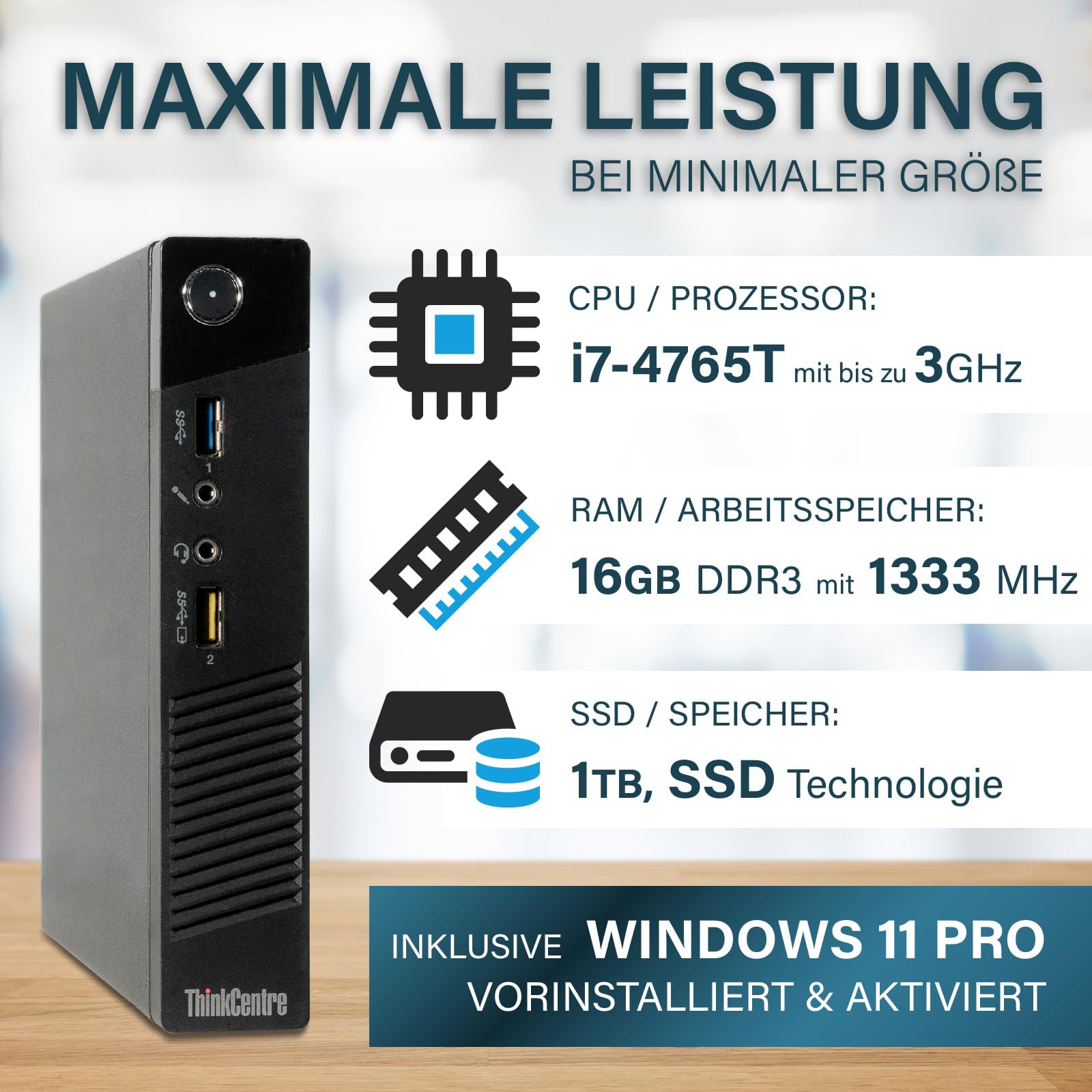 Lenovo Mini PC mit Intel Core i7, 16GB RAM und 1TB SSD