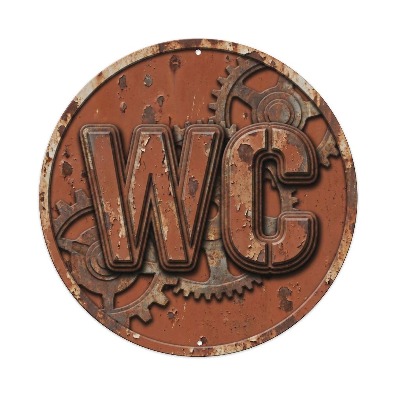 Toilet （WC） Sienna Ornament Metal Tin Sign Plaque Wall Decor for Cafe, Club Bar, Office, Home Garden Round Metal Poster 8x8Inch