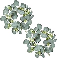 Vista 8 de LSKYTOP 4 coronas de eucalipto para gabinete de cocina, corona de vegetación artificial para decoración de puerta, pared, ventana, 9 pulgadas/PC