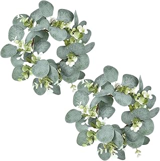 LSKYTOP 2 Pcs Eucalyptus Faux Kitchen Cabinet Artificial Greenery Farmhouse Wreath for Door Wall Window Decor, 9Inch/PC