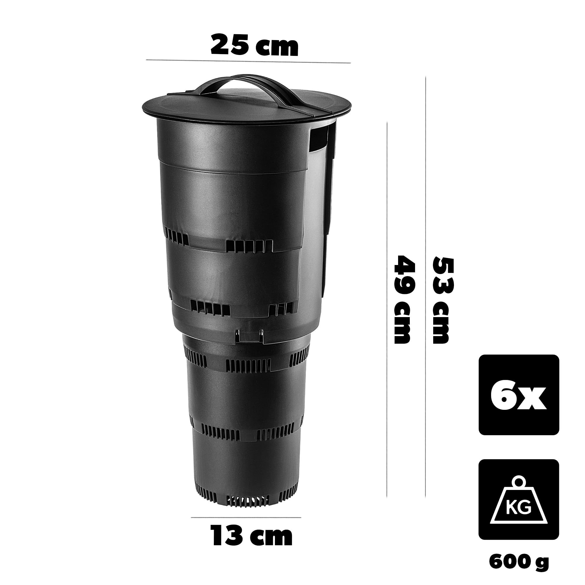 KADAX Compostador de plástico para jardín subterráneo, compostador de compostaje sin olor, cubo de compost para hacer abono, contenedor de compost con orificios de ventilación (negro, 6 unidades)