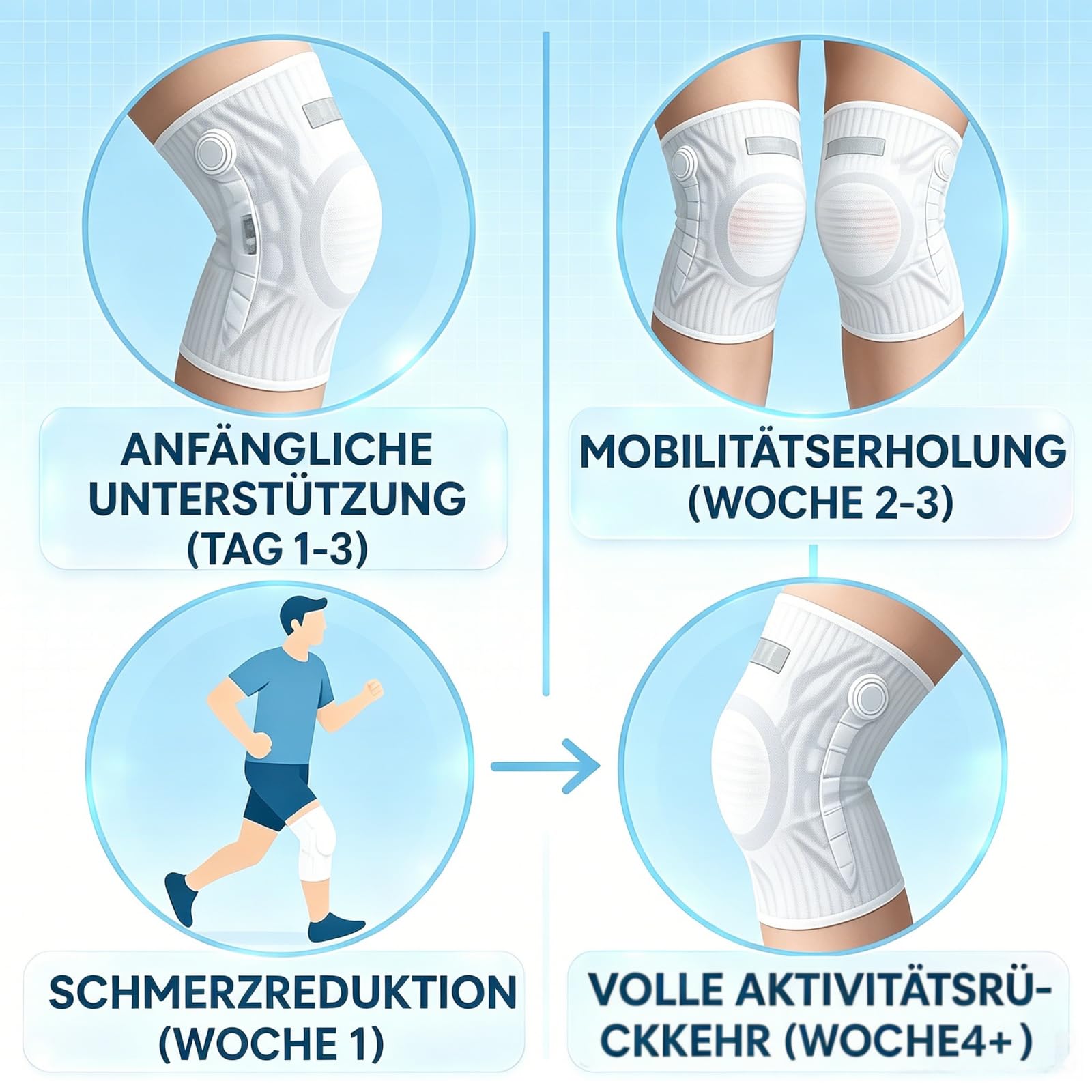 VILAO Kniebandage mit Drehverschluss, Patellarschutz, 3D-Kompression & Rutschfest für Alltag, Büroarbeit, Laufen, Wandern, Fitness & Sport zur Gelenkunterstützung (2 Weiß,M)