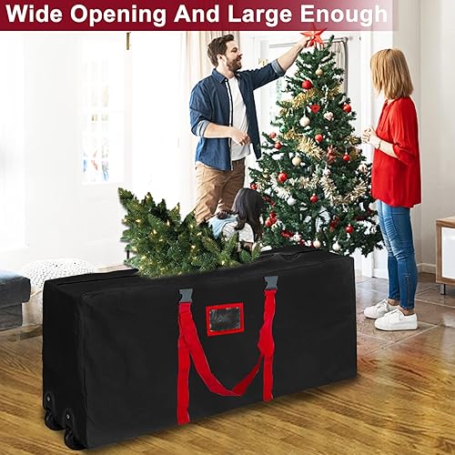 Miniatura 6 de 2 ruedas y correas de hebilla Bolsa de almacenamiento para árbol de Navidad rodante para árbol desmontado de 7.5 pies, 50 x 20 x 12 pulgadas,