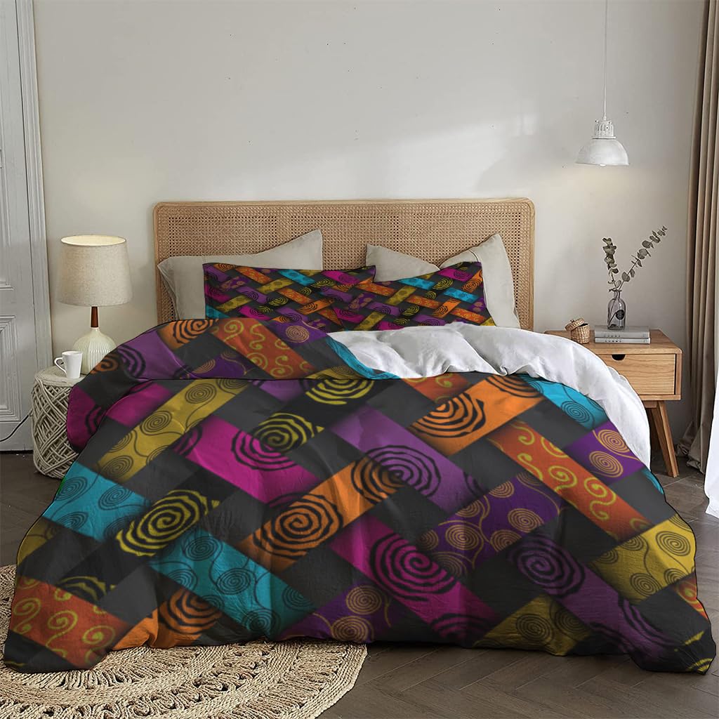 NIBAINLO 布団カバー抽象的な螺旋パッチワーク 肌に優しい ピーチスキン加工 掛け布団カバー 和式 洋式 あったか 布団カバーセット リバーシブル ホームステイ ホテル 家庭兼用
