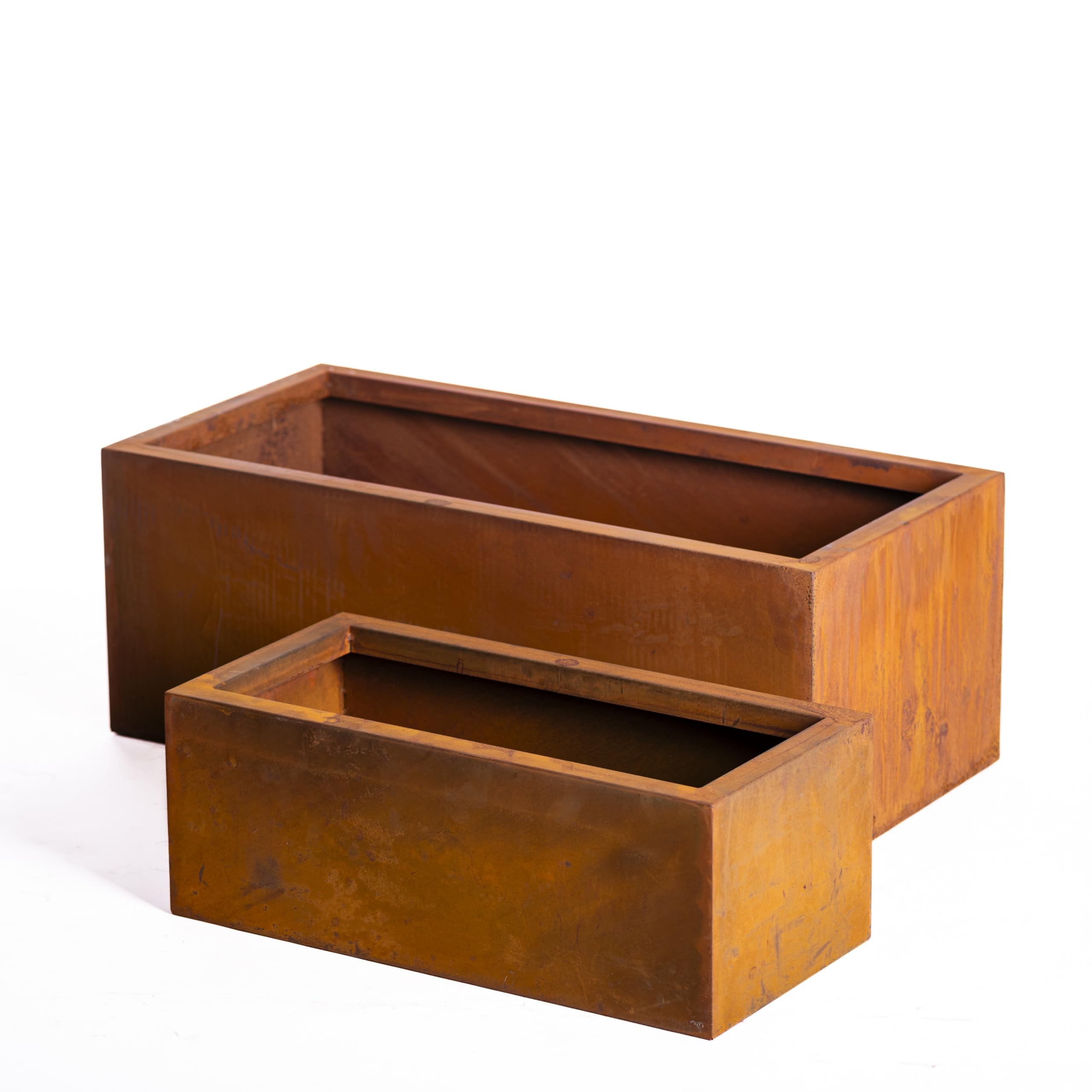 Garden Gear Rust Effect Trough Planters Set Of 2 Outdoor Pre- Metal Planters Corten Steel Rectangular Garden Patio Feature Planter