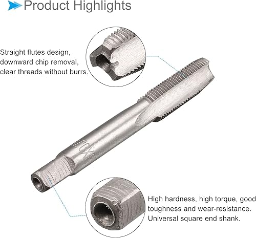 Miniatura 5 de Tapones de roscado a mano, rosca M8 x 0.75, herramienta métrica de aleación de acero, rosca inferior cónica (aplicaciones para reparación de roscas