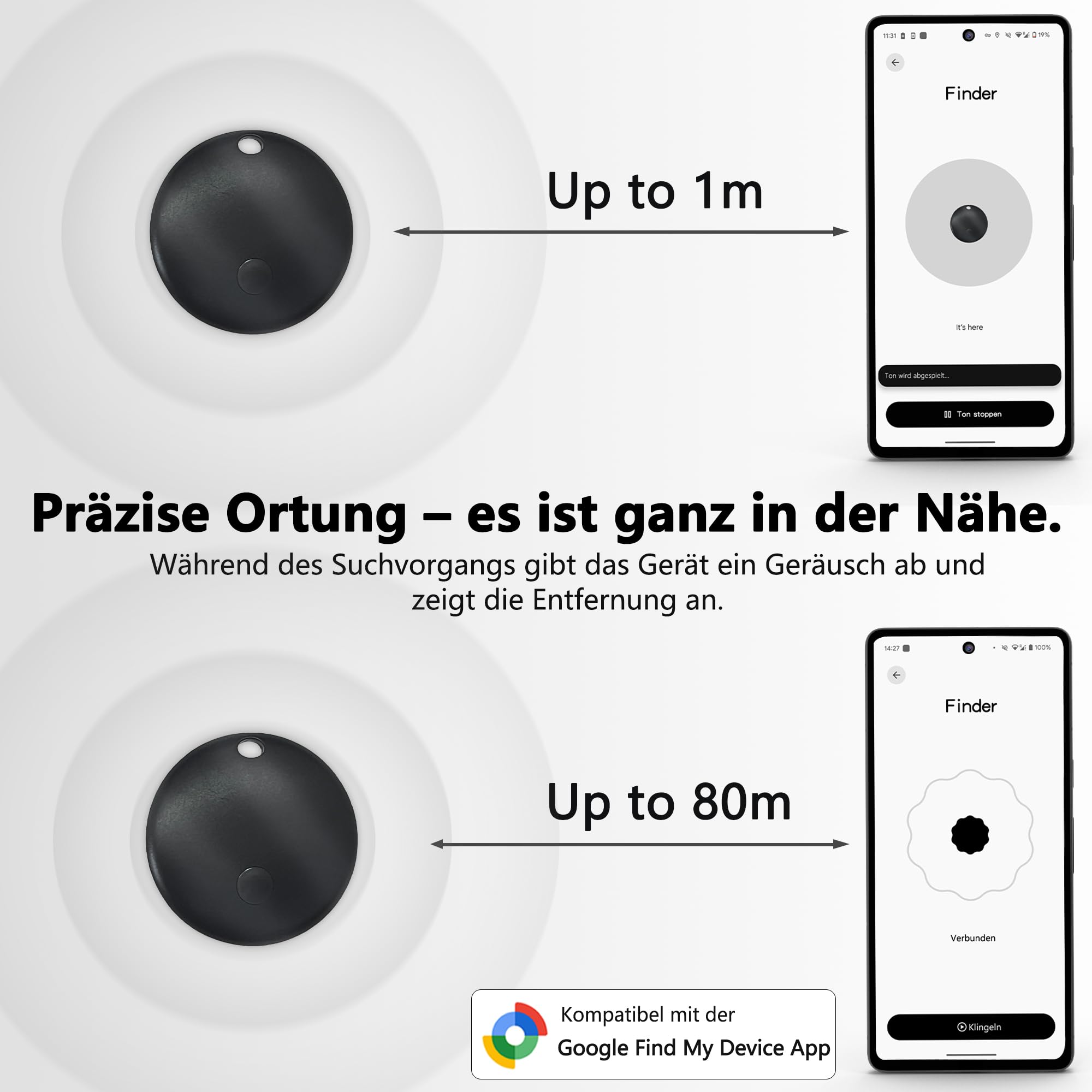 2025 Chiavi Tracker (per iOS e Android) Smart Tag Finder per custodia funziona con Apple Find My (certificato Apple MFi) e Google Find My Device – 4 pezzi (bianco)