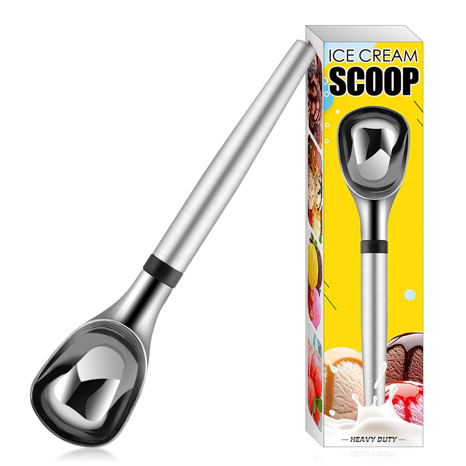 Ice Cream Scooper stainless steel with Grip Handle, Ice Cream Dipper Spoon for Fruits,Stuffing, Cookie Dough Scoop for Baking