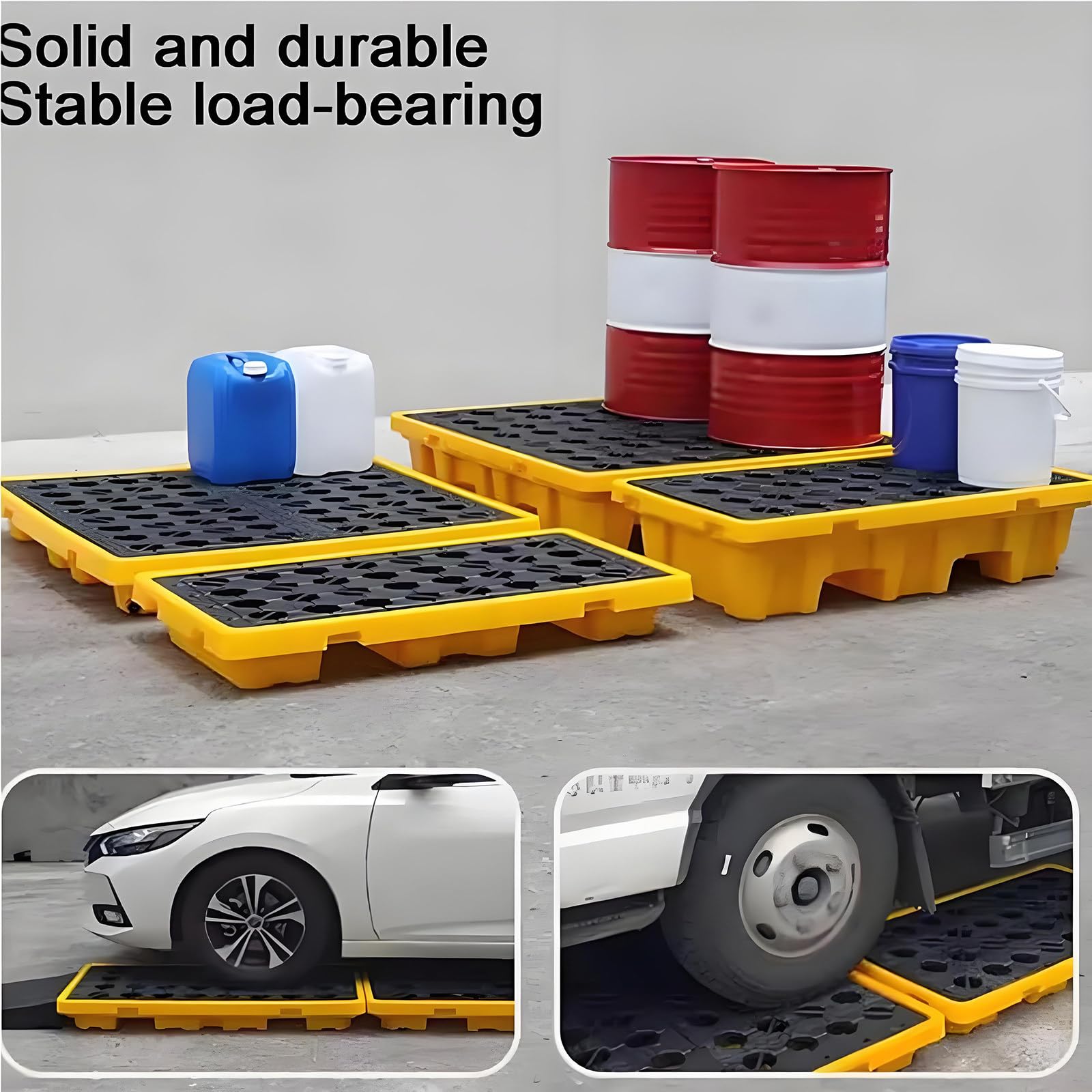 Plateau anti-déversement modulaire/Calles de protection. Bac de récupération empilable et étanche - Plateforme en polyéthylène durable pour garage, cuisine, sous-sol et stockage industriel -