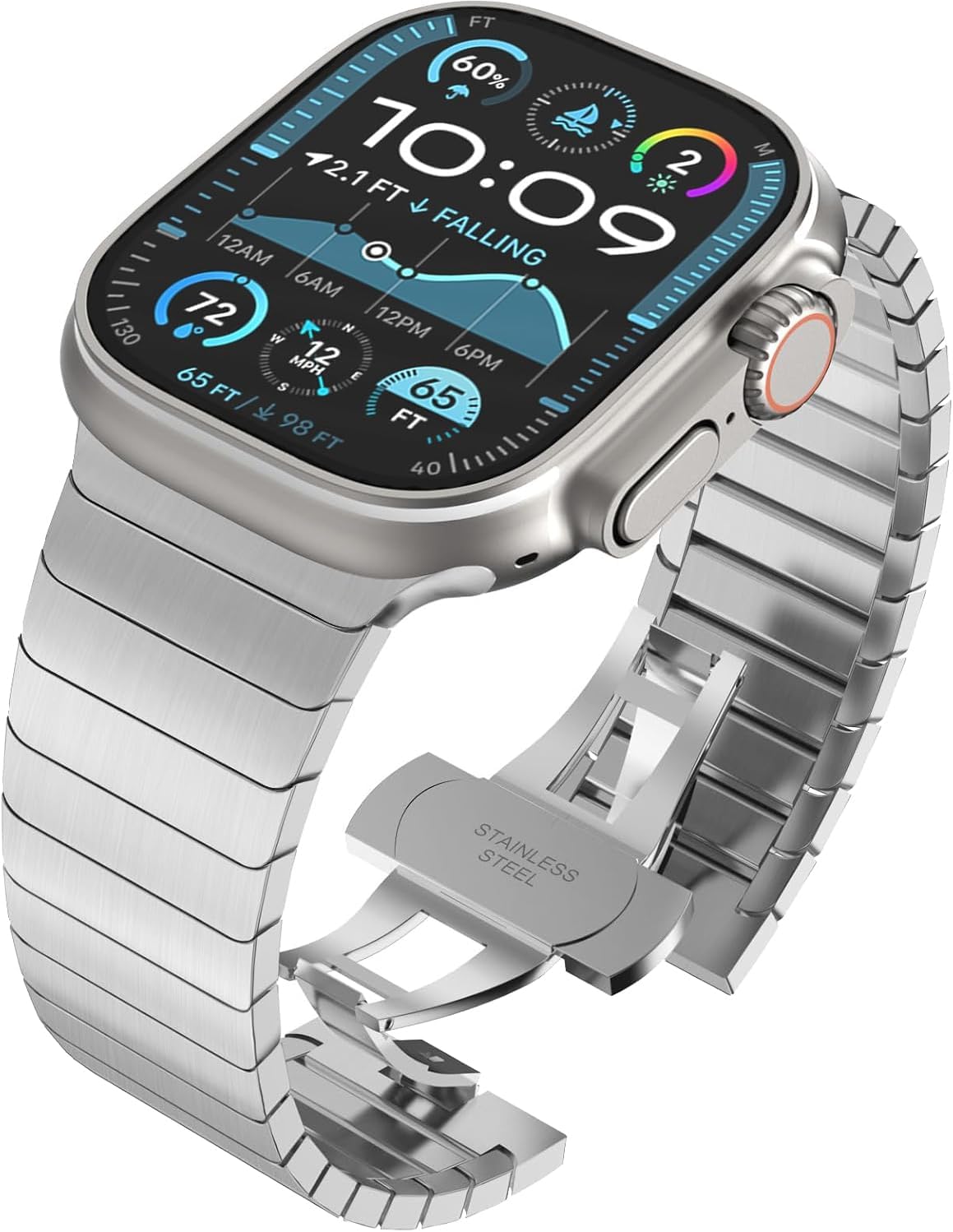 Wingle Compatible for Apple Watch Band Ultra 3/2/1 Band 49mm Series 11 10 46mm 45mm 44mm 42mm SE 3/2/1 Series 9 8 7 6 5 4 3 2 1 Men, Stainless Steel Classy Business Metal iWatch Bands Bracelet, Silver