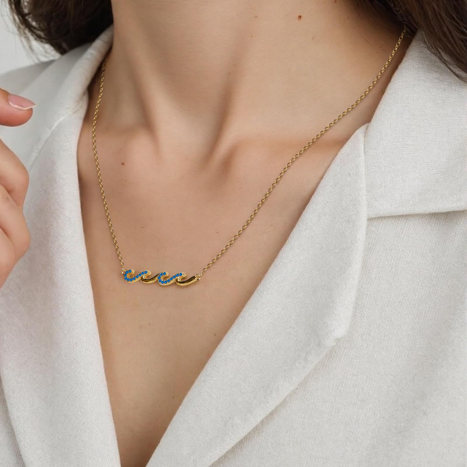 Beach Jewelry for Women, Wave Necklace for Women, Dainty 14K Gold Plated Necklace Friendship Gifts Beachy Jewelry -Birthday Gifts for Daughter Mom and Sister Ocean Necklaces Wave Charm