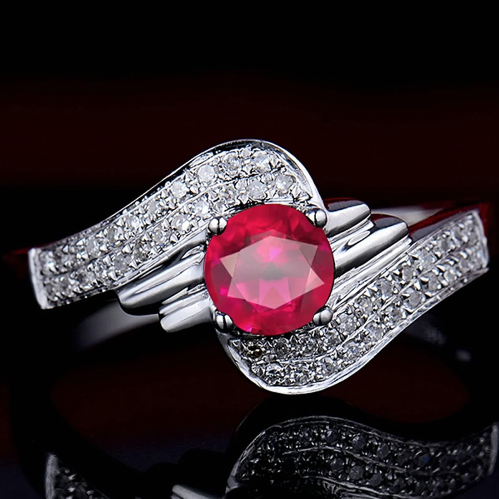 Anillo de rubí, anillo de boda mujer de oro blanco de 18 quilates (750) para San Valentín, aniversario, vacaciones, ajuste cómodo