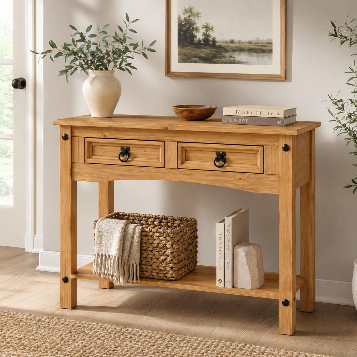 Corona Console Table 2 Drawer Hall End Mexican Solid Pine