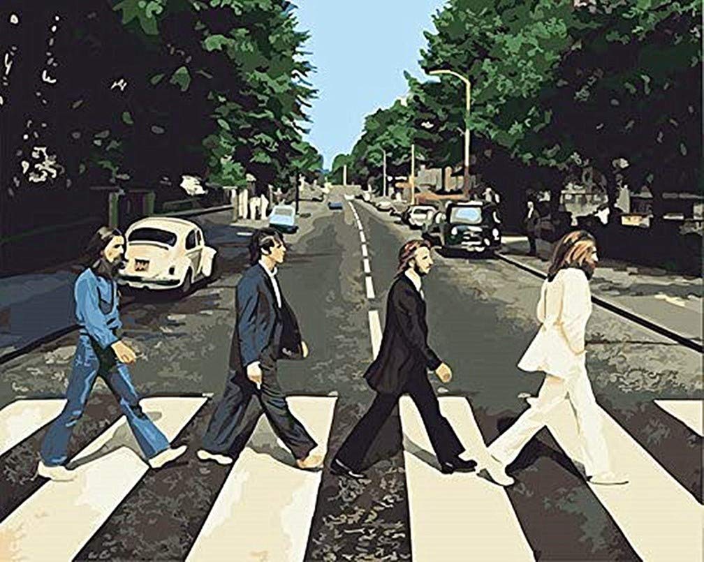 Awesocrafts White Paint By Numbers Kits, Street Scene Beatles Walking Number Painting For Adults 16X20 Inch (Street, No Frame)