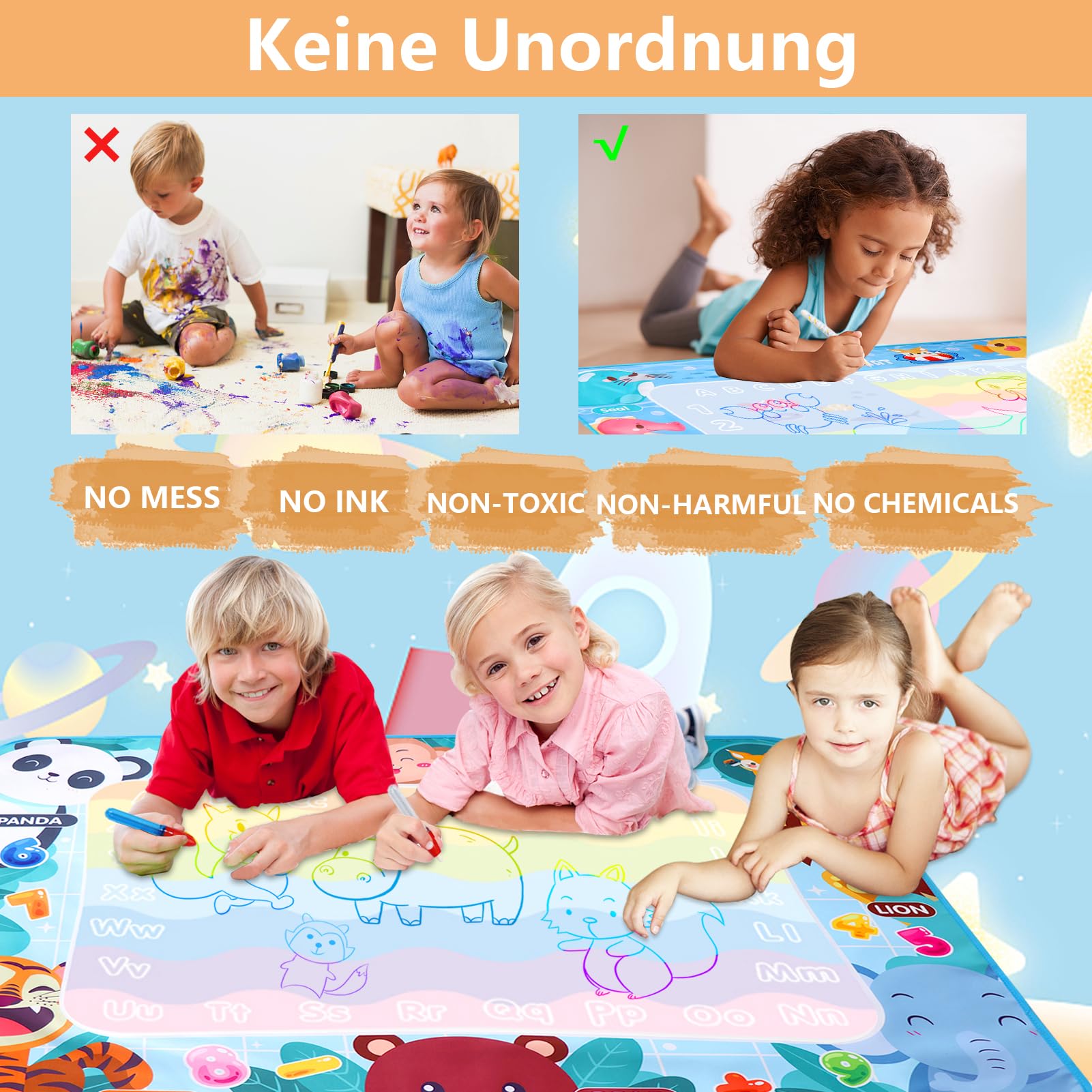 LEcylankEr Tapis Dessin Eau Enfant 120 x 90 CM Aqua Doodle Matte Aqua Tapis de Dessin Adapté Jeux pour Enfants 1 2 3 4 5 6 7 Ans (Animal)