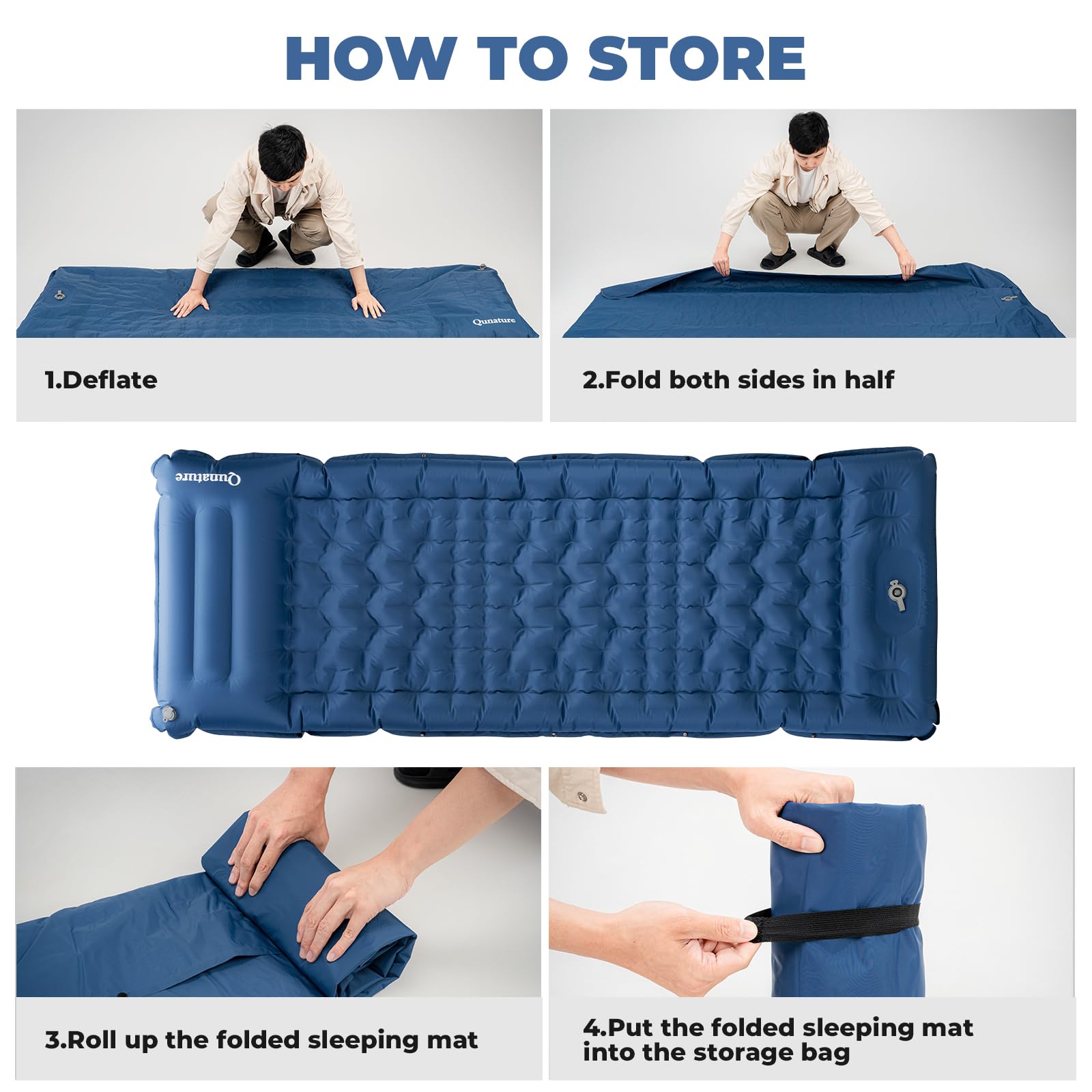 Colchoneta Ultraligera para Camping, Esterilla Hinchable Individual 12 cm con Almohada y Bomba de Pie, Colchón Inflable para Dormir en Viajes y Actividades al Aire Libre, Azul