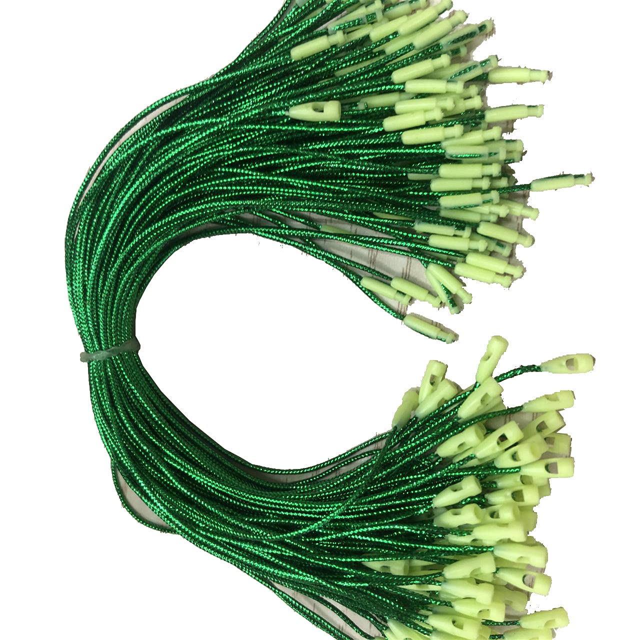 lasenersm 300 Pieces 7.87 Inch Christmas Ornaments Hanger String with Snap Lock Pin Christmas Hanging Ropes Metallic Cord Snap Locking String Precut Tags Hanger String for Christmas Decorations, Green