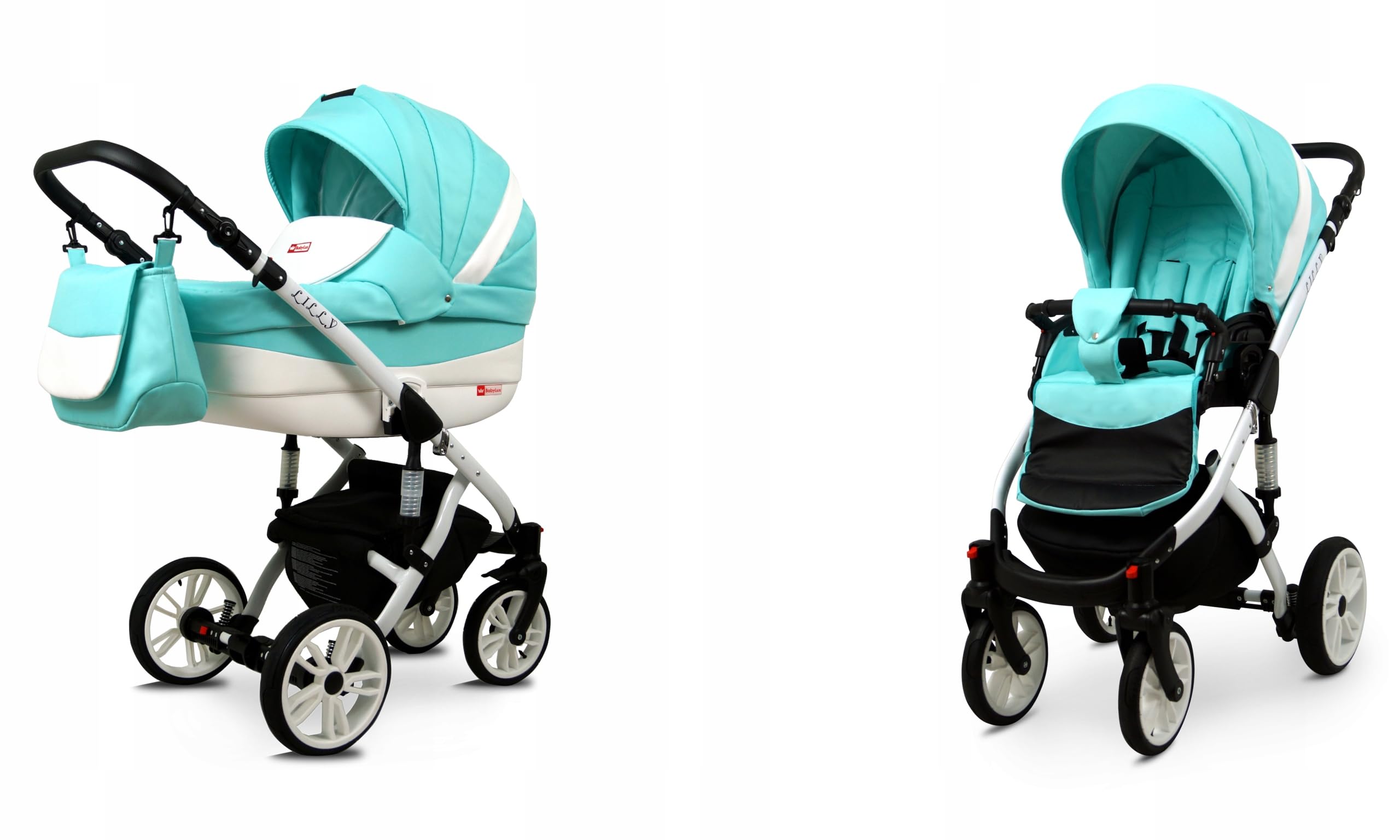BabyLux® Bambini Passeggino Completo Set 2 in 1 - Lilly - incl. Navicella, Canna - Carrozzina Neonati Sistema Combinato - Borsa fasciatoio, Copertura antipioggia, Zanzariera ecc.