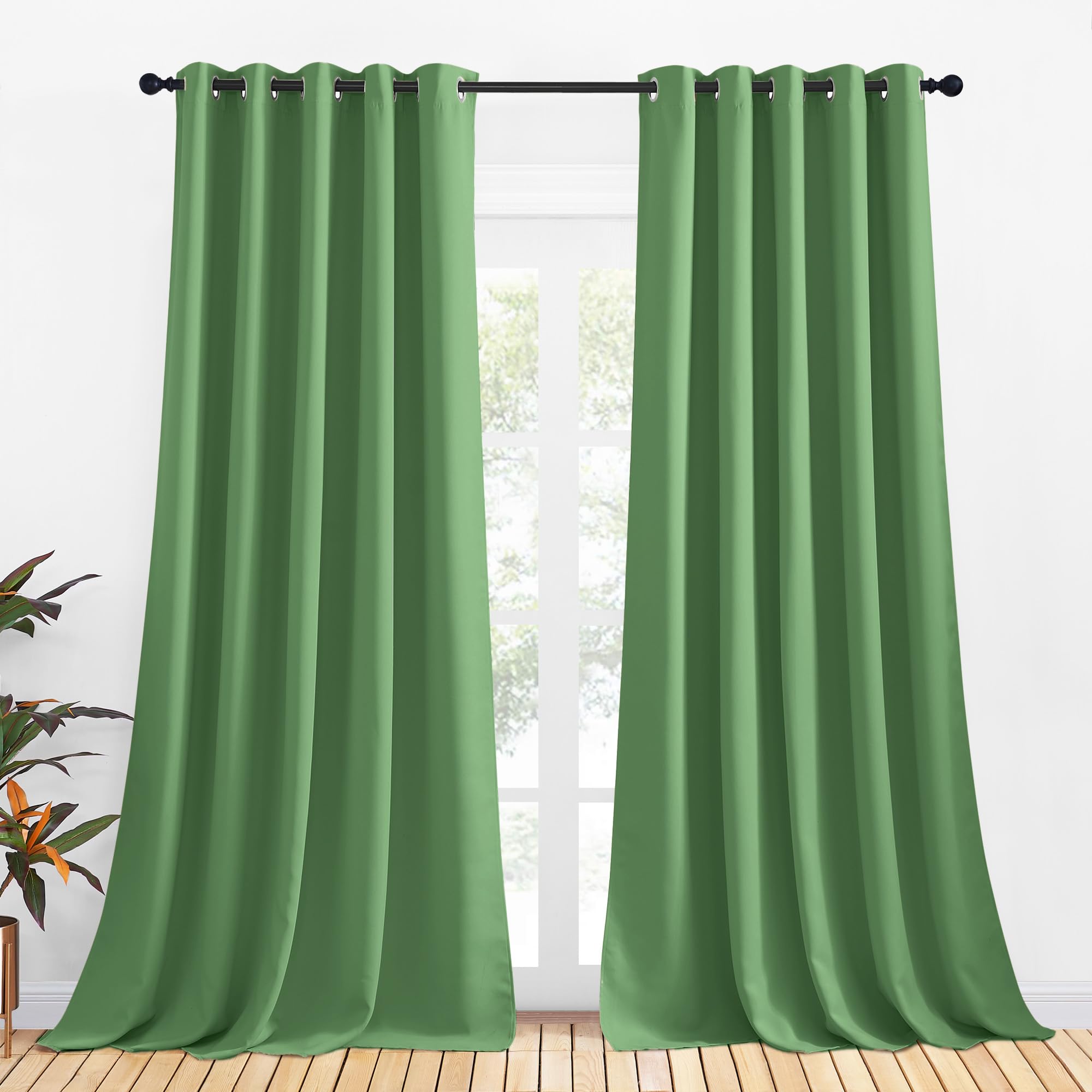 NICETOWN Bedroom Curtains Blackout Drapery Panels, 2 Panels, 70 x 108 inches, Forest Green, Three Pass Microfiber Thermal Insulated Solid Ring Top Blackout Window Curtains/Drapes