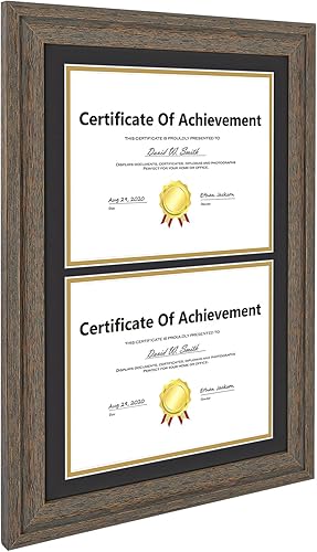 Miniatura 2 de Golden State Art, Marco de diploma doble de 14 x 20 pulgadas, marco marrón desestresado para dispalay documento doble de 8.5 x 11 pulgadas con