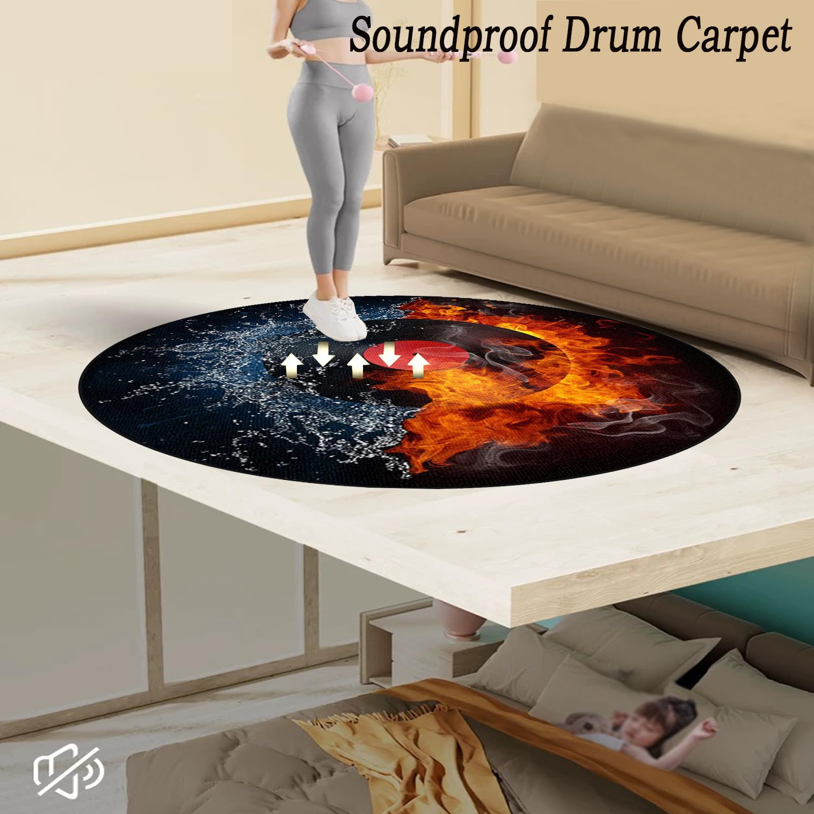 Rund Schlagzeugteppich, rutschfest Schalldicht Drum Teppich Matte Innen und Außen Trommelteppich, Elektronisches Jazz Schlagzeug Kit für Bass Snare Drum, Outdoor Schallschutz Akustik Teppich 120 cm