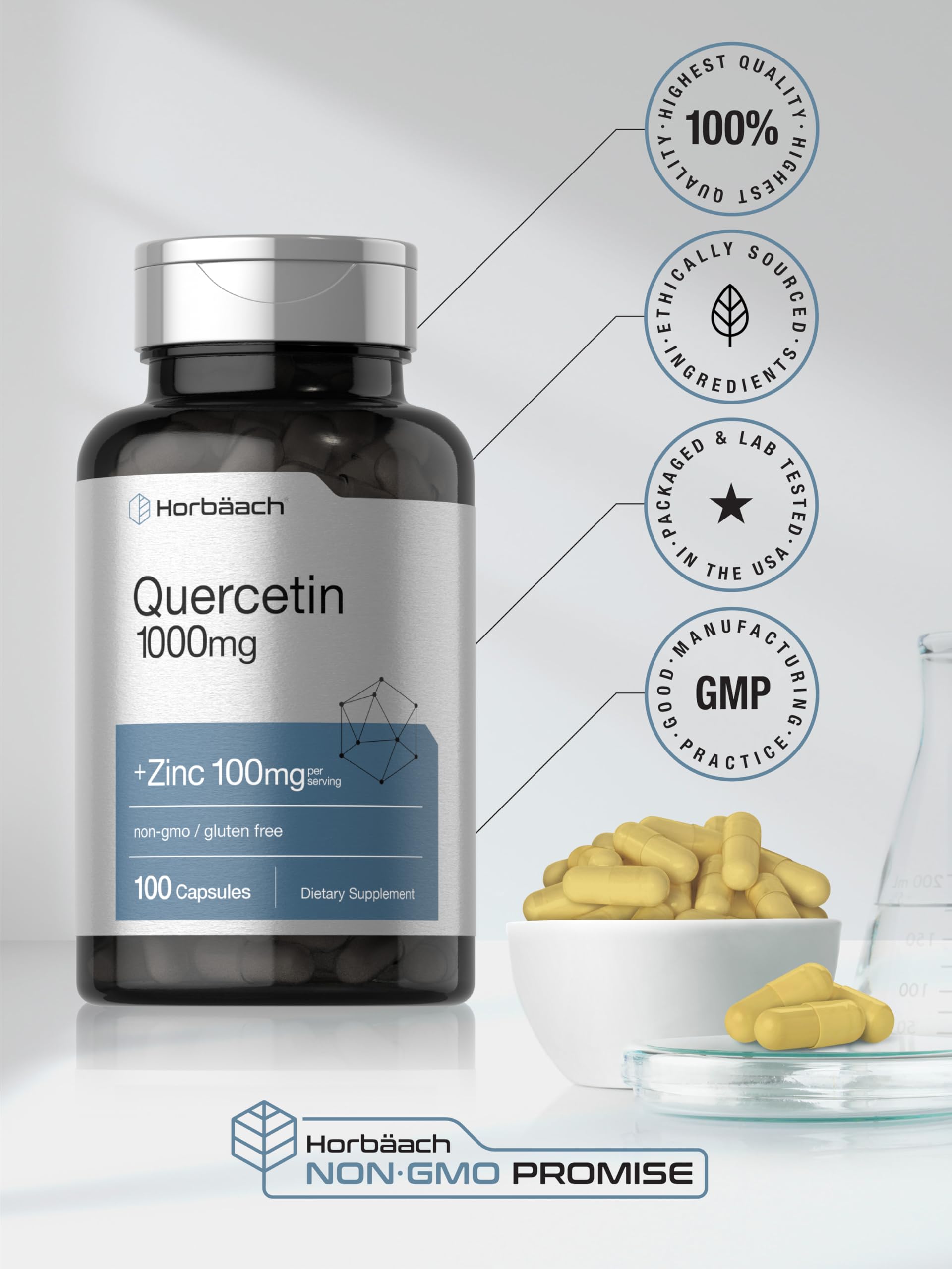 Horbäach Quercetin 1000mg | 100 Capsules | with 100mg Zinc — Amazon image 6