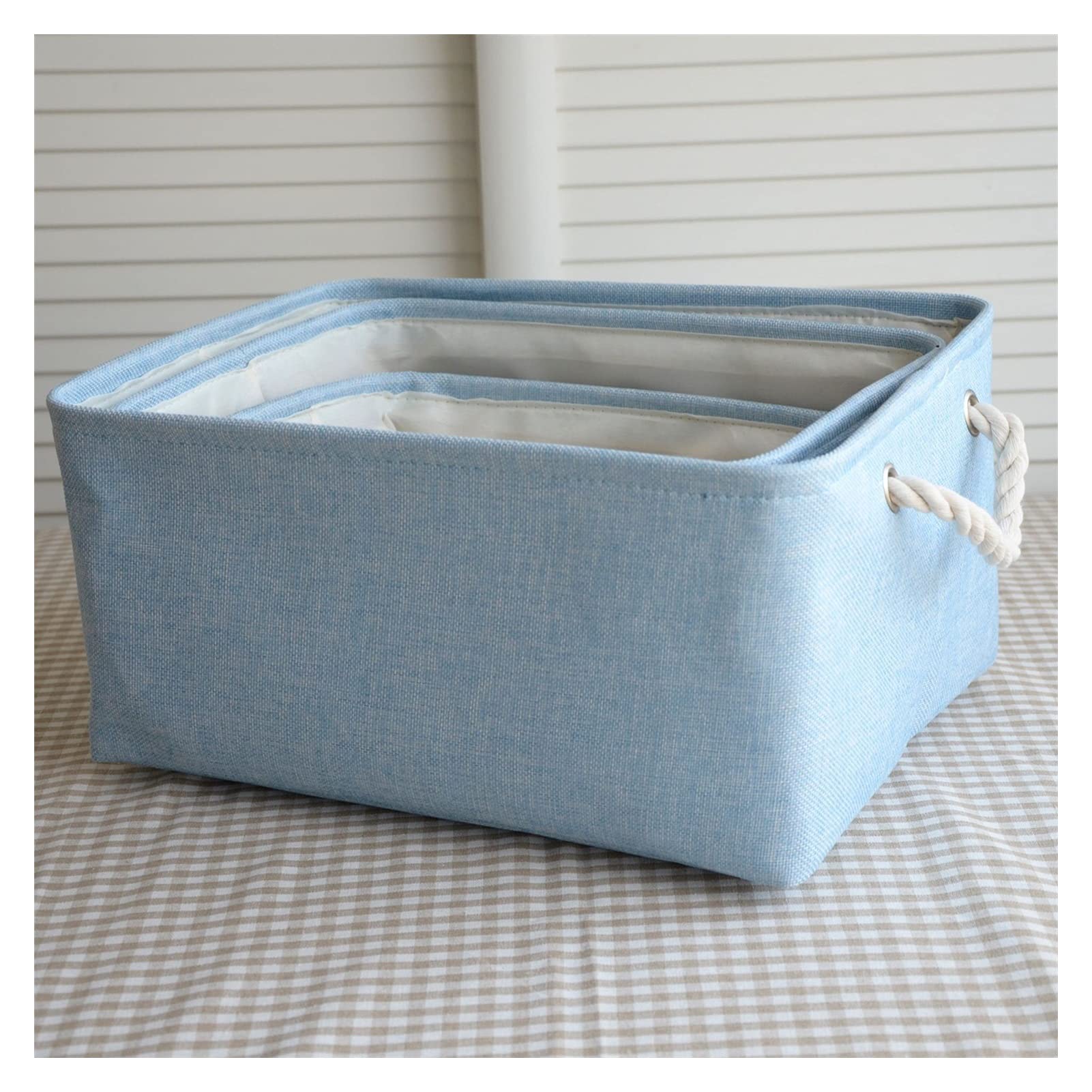 DLZFUDTY Storage Boxes,Fabric Boxes Cotton Linen Square Desktop Snack Collection Box Toys Storage Basket Foldable Laundry Baskets Kitchen Items(Blue,Small 30x20x16cm)