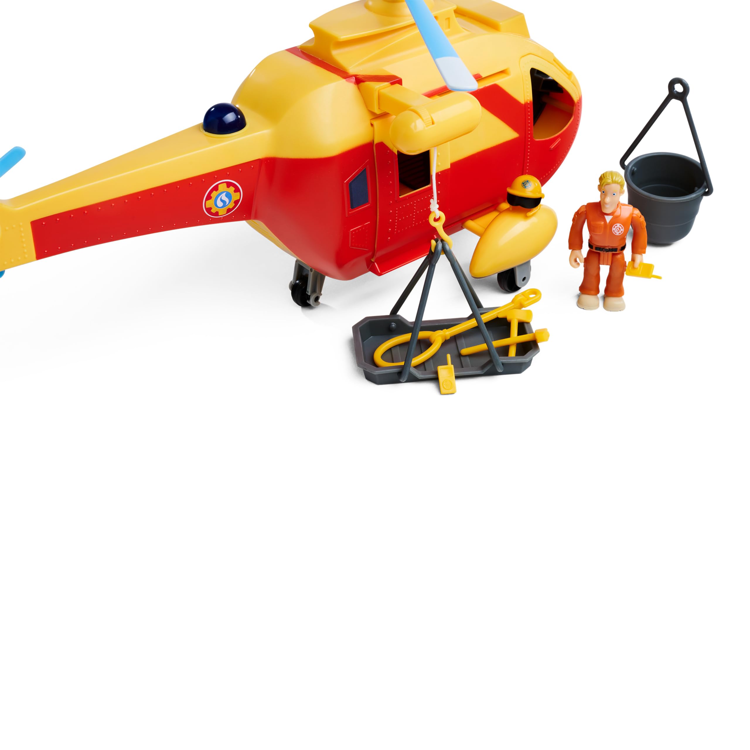 Simba Bombero Sam Helicóptero Wallaby II Update, Rotor automático, luz, Sonido, cabrestante, Figura de Tom, Accesorios, 34 cm, a Partir de 3 años