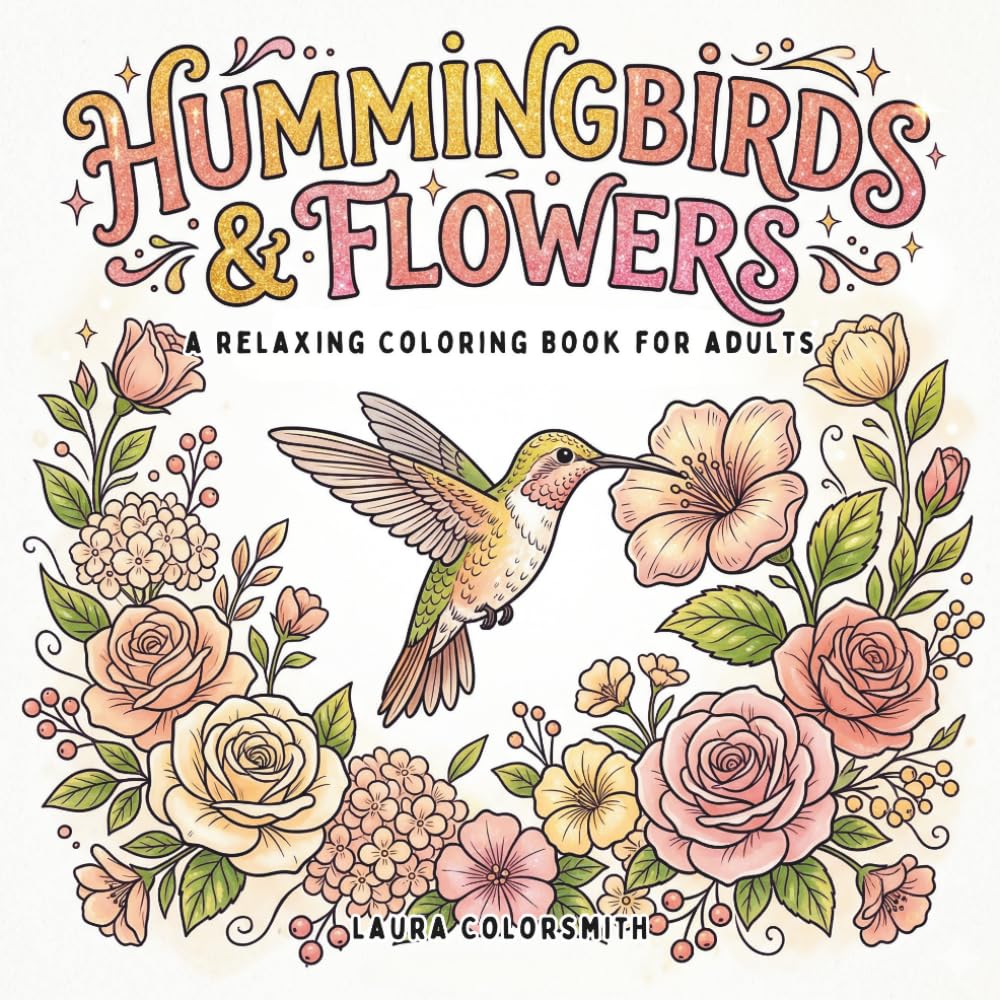 Hummingbirds & Flowers - A Relaxing Coloring Book For Adults: Graceful Hummingbirds and Blooming Flowers in a Calming Coloring Book for Mindful Moments