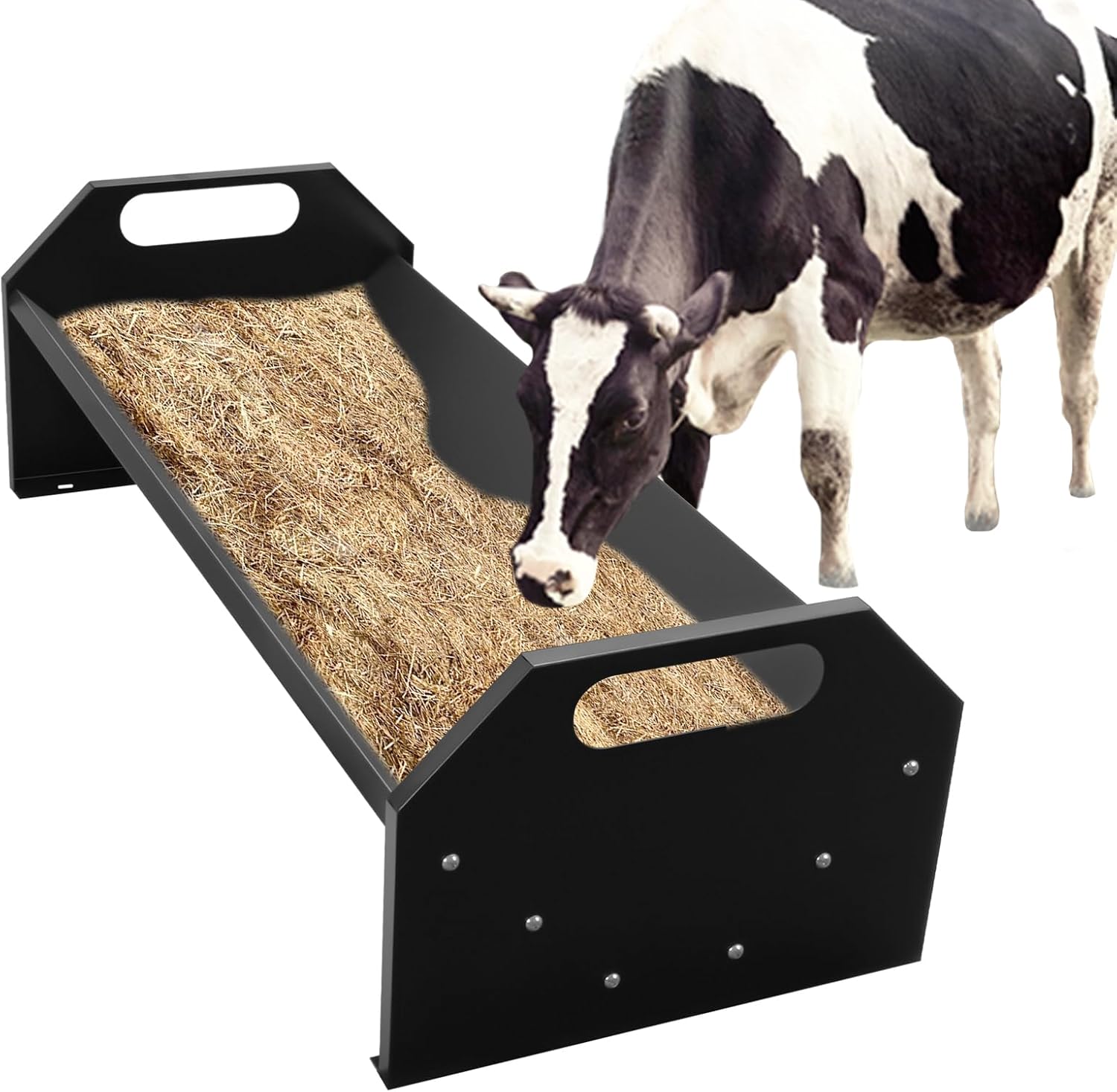 45" Livestock Feeding Trough 22 Gallon Capacity Goat Hay Feeder Galvanized Steel Livestock Feeder for Horse, Cattle, Cow, Alpaca,Goats(Black)