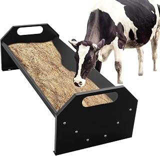 45" Livestock Feeding Trough 22 Gallon Capacity Goat Hay Feeder Galvanized Steel Livestock Feeder for Horse, Cattle, Cow, Alpaca,Goats(Black)