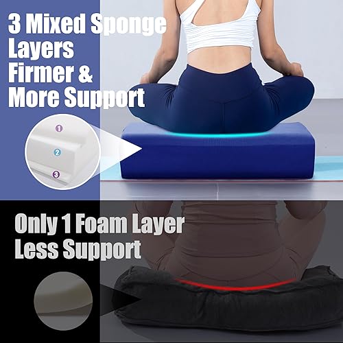Miniatura 6 de MABOZOO Almohada de yoga, esponja de triple capa, cojín rectangular de yoga con asa de transporte, almohada de meditación con funda lavable para