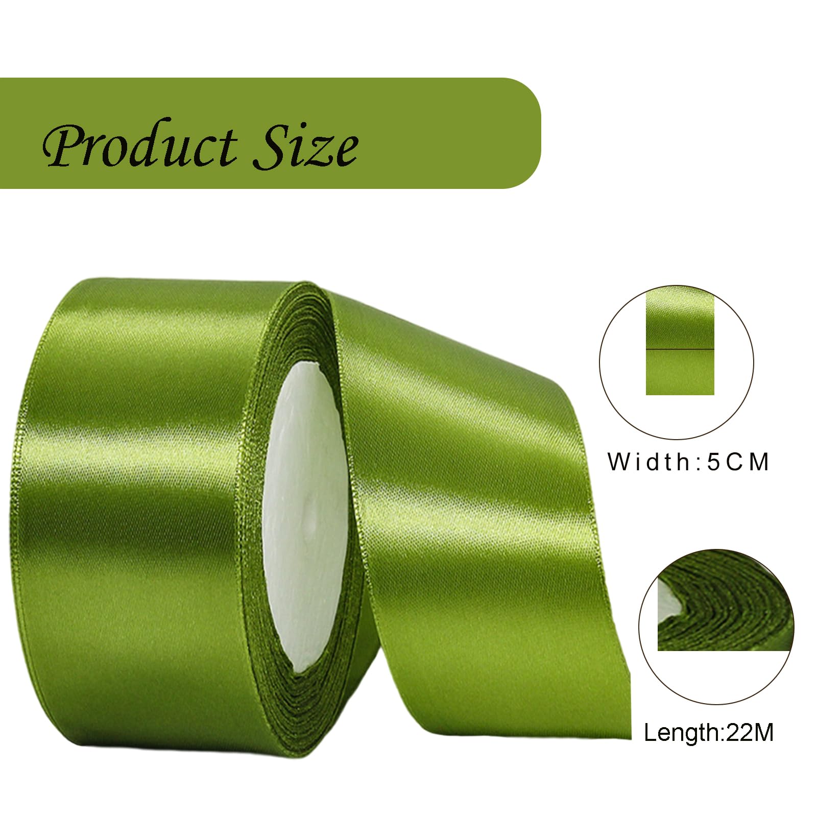 Wide Army Green Ribbon 50mm Satin Ribbons for Gift Wrapping,22m 1.9Inch Silk Thick Wrapping Ribbon Green for Crafting,Christmas,Wedding Car,Hair Bows,Bouquets,Party,Cake Decoration - Image 2