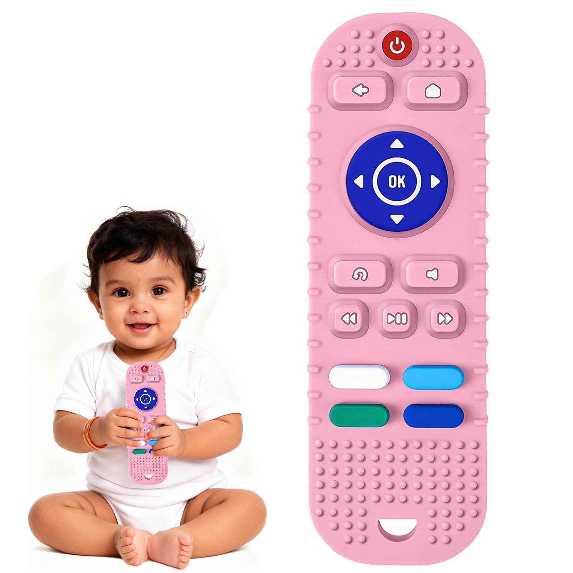 Kidology Silicone Remote Teether for Baby, Remote Teether for 3+ Months and 6 to 12 Months Baby, Natural Silicone Teether,Helps Biting Skills Development, Colour & Shape Recognition (Pink)-image-39