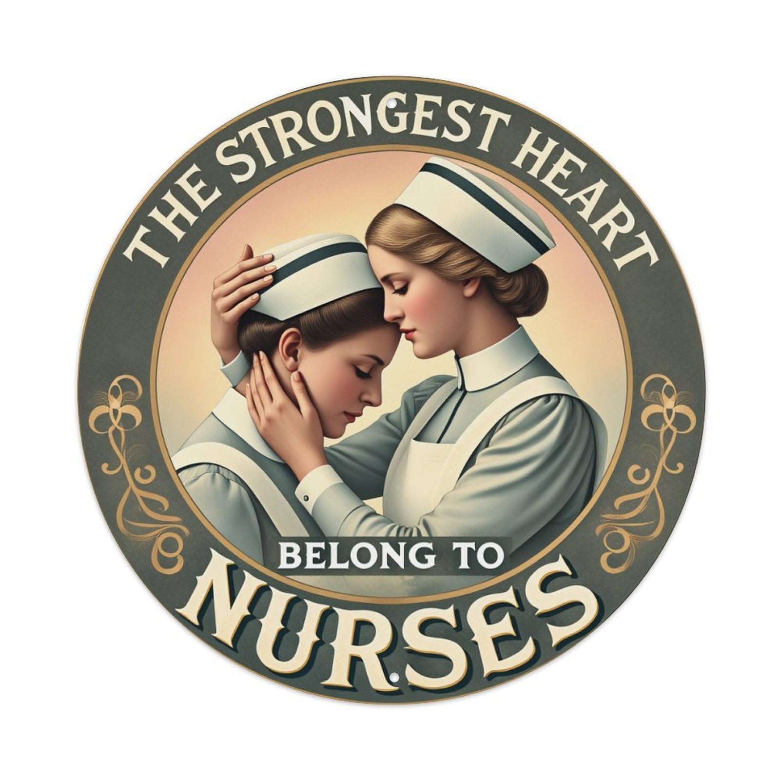 Nurse Embrace Heart Strength Care Round Tin Sign Vintage Metal Poster, Home Bar Garage Man Cave Cafe Indoor & Outdoor Wall Decoration 8x8Inches