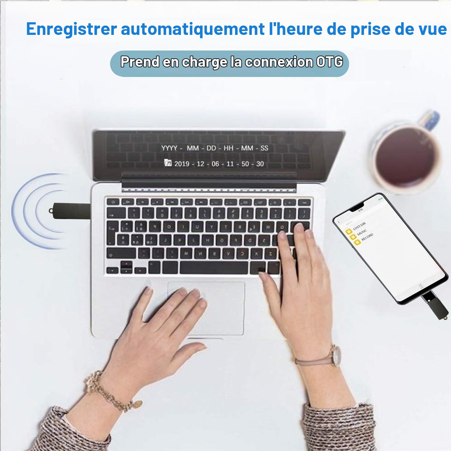 Mini Enregistreur Vocal numérique USB, 64Go Dictaphone Vocal Portable USB C Enregistreur Audio Parfait-Microphone pour Conférences, Réunions, Classes