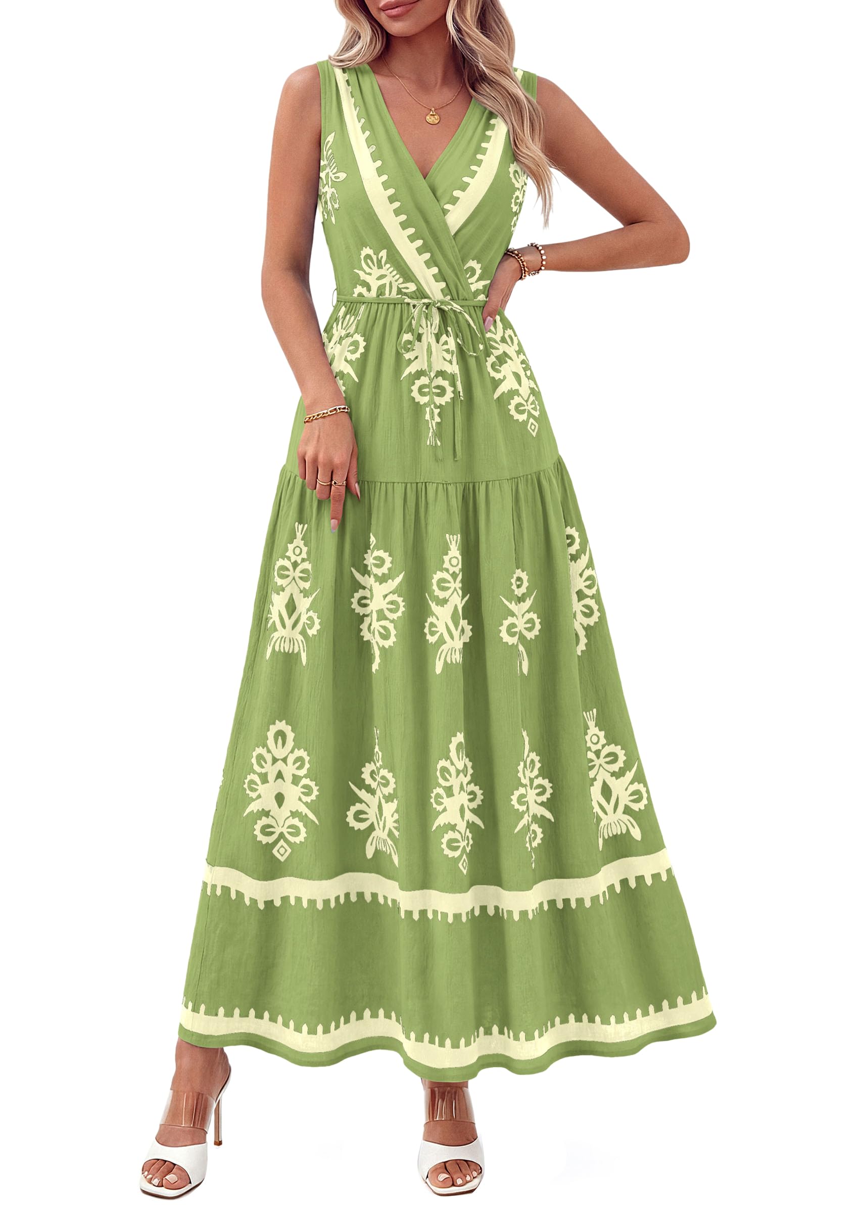 Womens Sleeveless Maxi Dress V Neck Floral Boho Beach Outfits